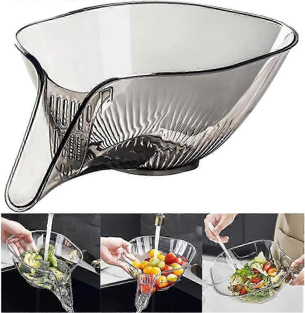Drain Basket Multi-Functional Plastic Draining Bowl,Washing Vegetable Fruit Salad (Grey)