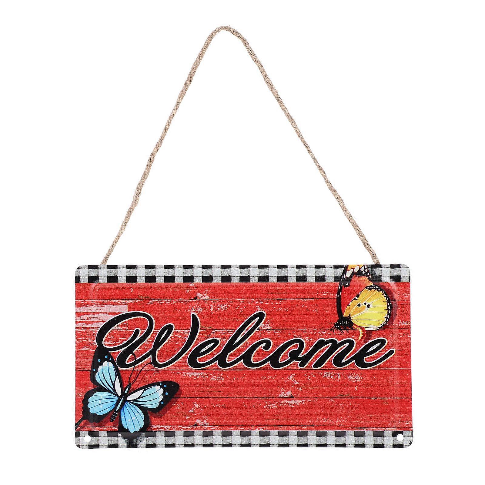 Welcome Sign Pendant Decorative Door Hanging For Restaurant Red 26x20cm Holiday Spirits 1Pcs