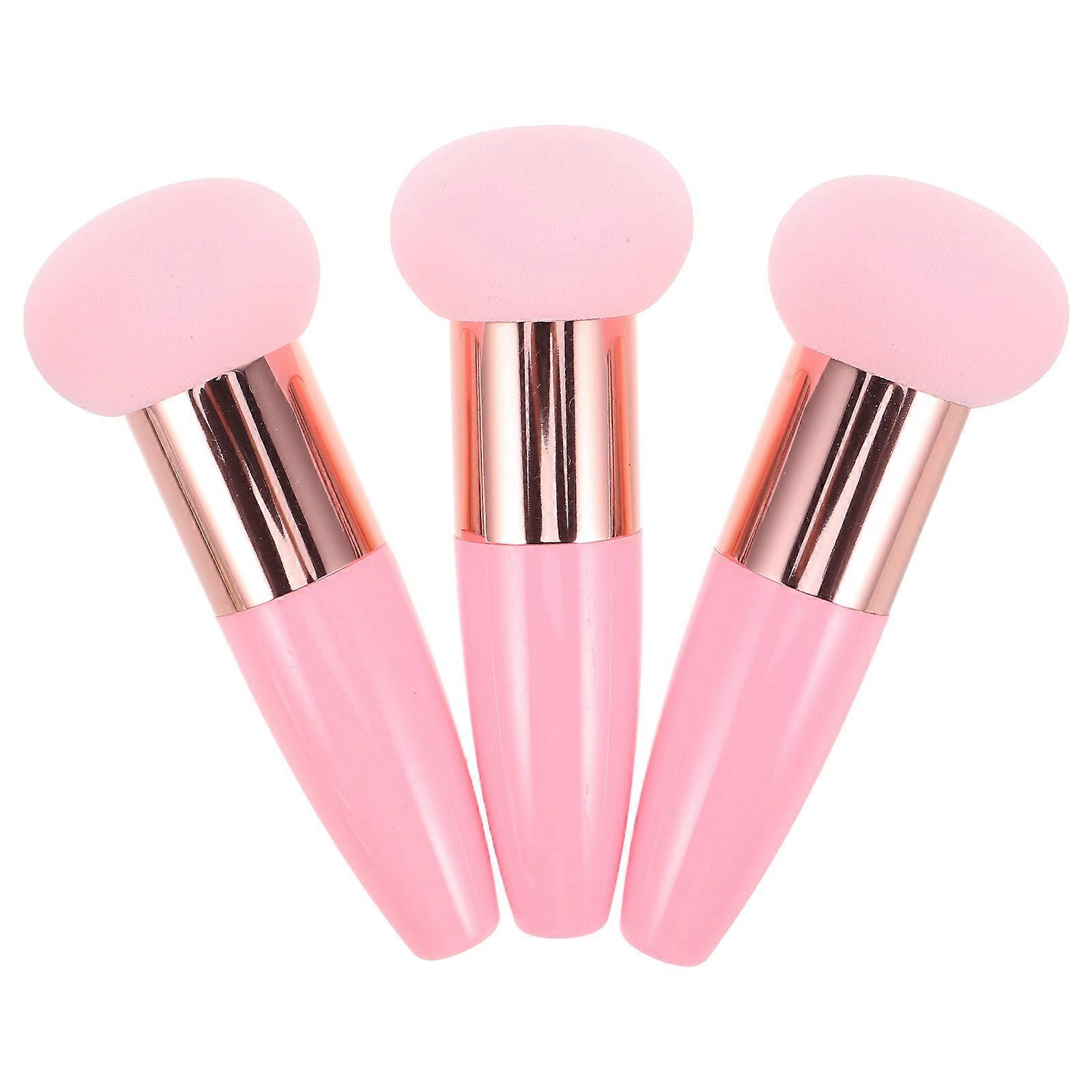 3pcs Mushroom Head Makeup Sponge with Handle Soft Texture Blush & Foundation Applicator for Easy Control and Reusable Use