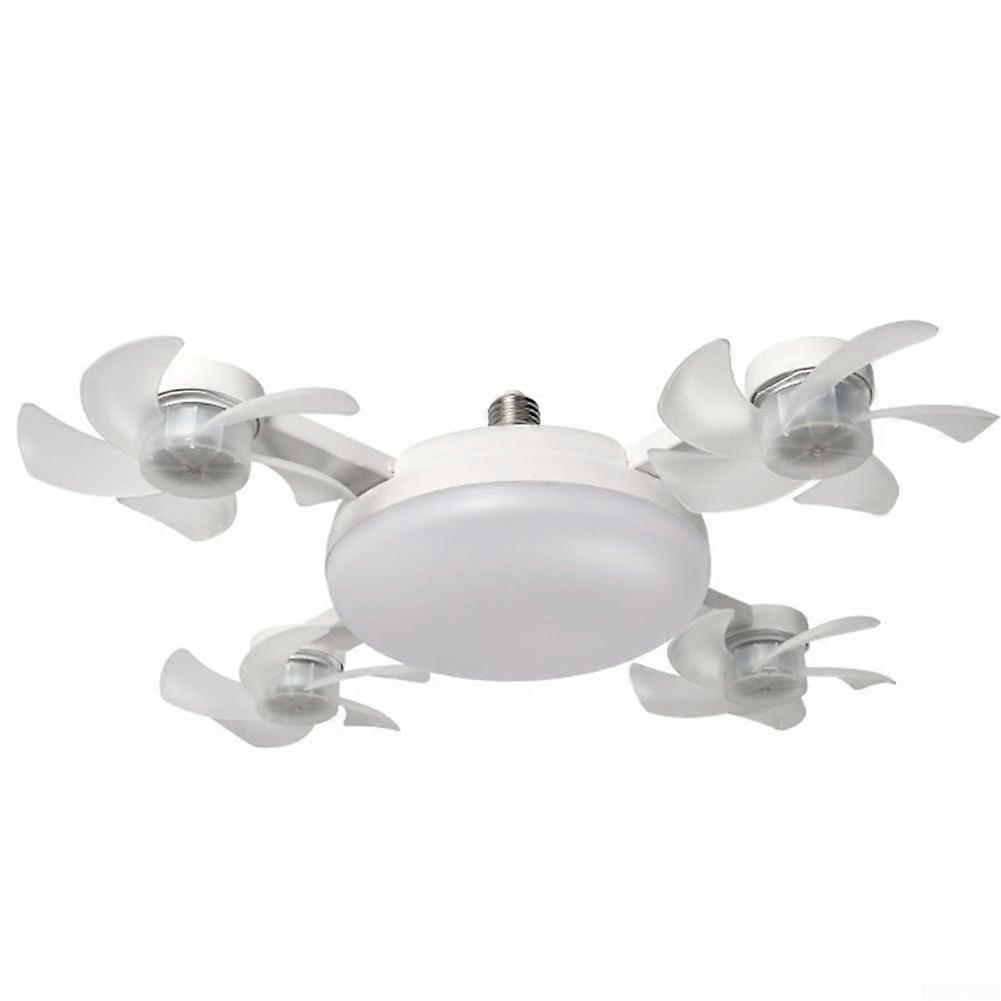 Remotecontrolled LED ceiling fan light with timer function and multiple lighting options for use (four heads)