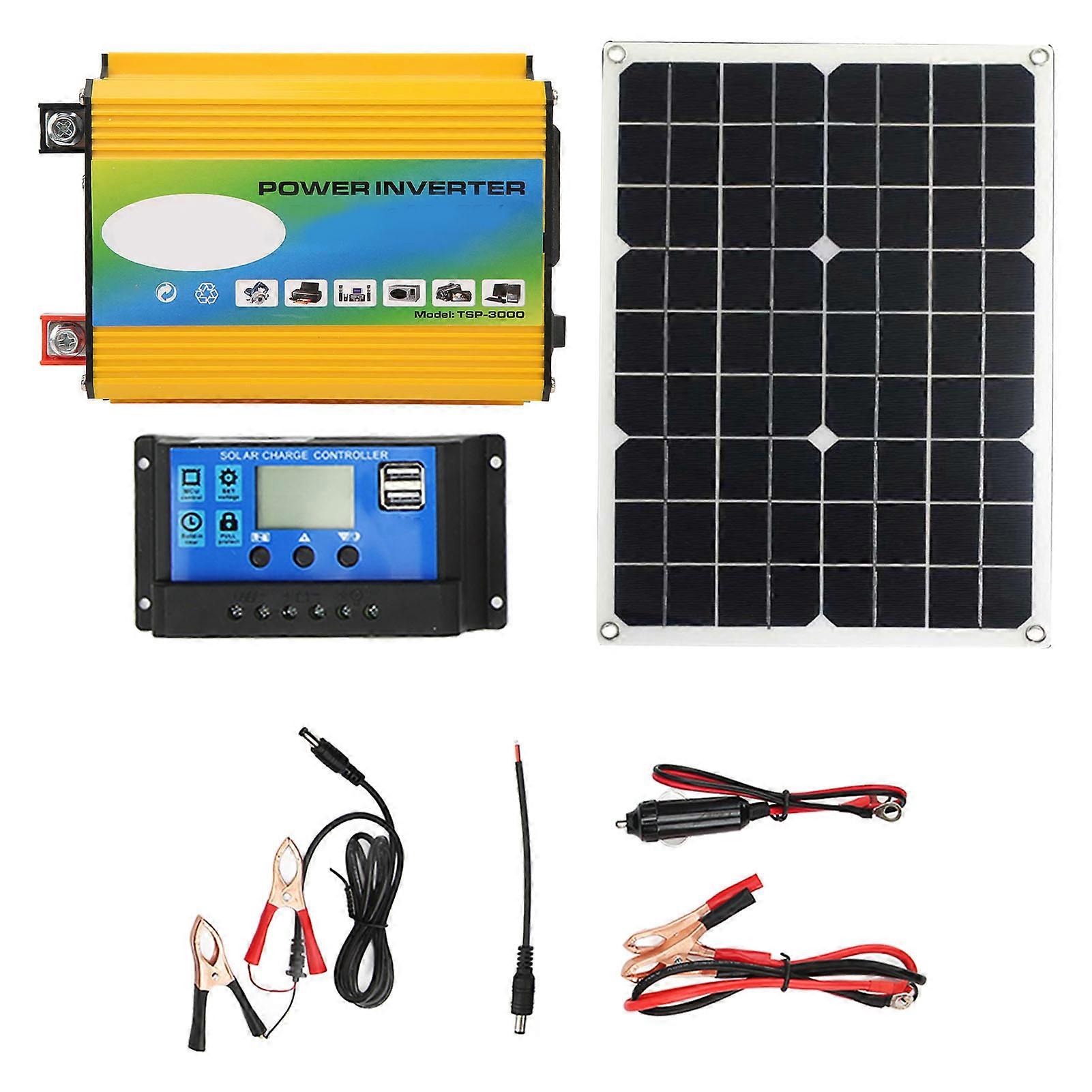 Solar Power System Multiple Protection Functions 300W Inverter 30A 12V 24V Controller 18W18V Solar Panel Kit