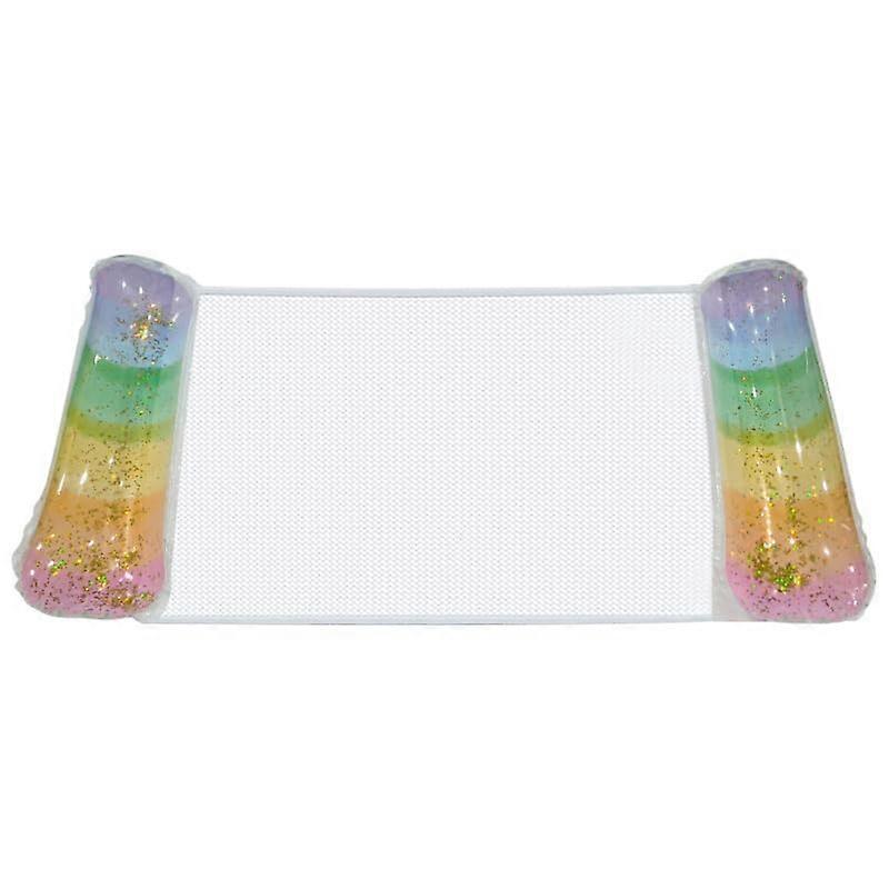 Glitter Inflatable Hammock Pool Float for Adults MultiPurpose Drifter with Exercise Saddle, Summer Swim Party, Lounge SitUp Chair Rainbow Color