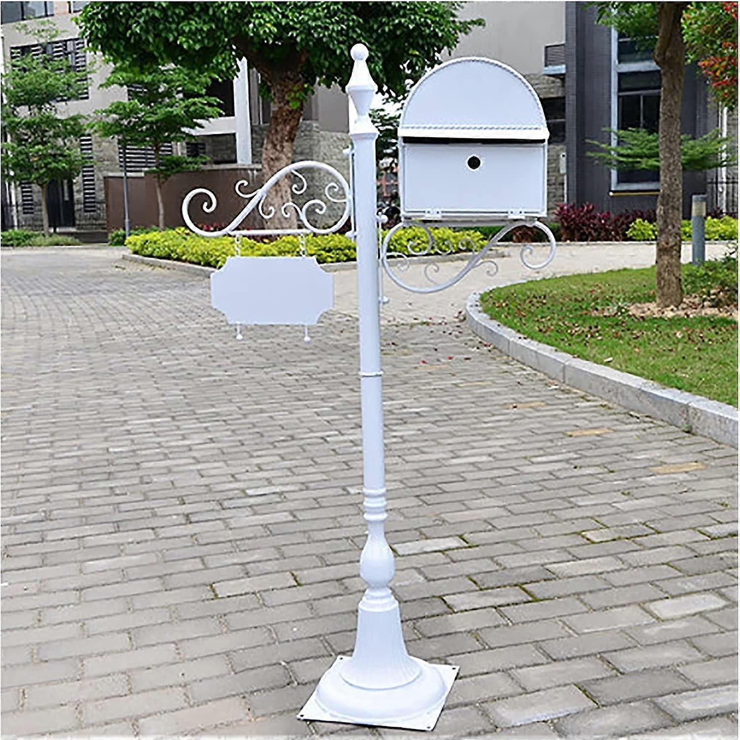 Post-Mounted Mailbox Lockable, Large Vertical Outdoor Curbside Mailbox, White