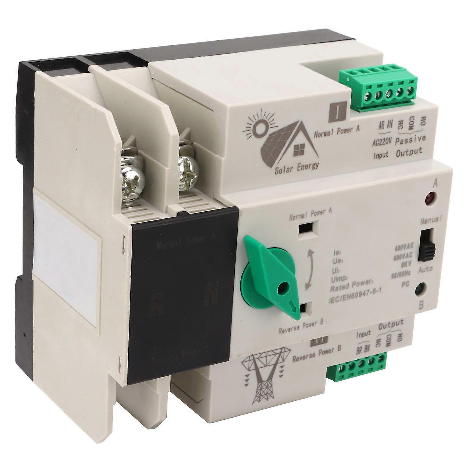 Dual Power Automatic Transfer Switch 2P Millisecond Circuit Fast Controller PV Type AC220V 63A 