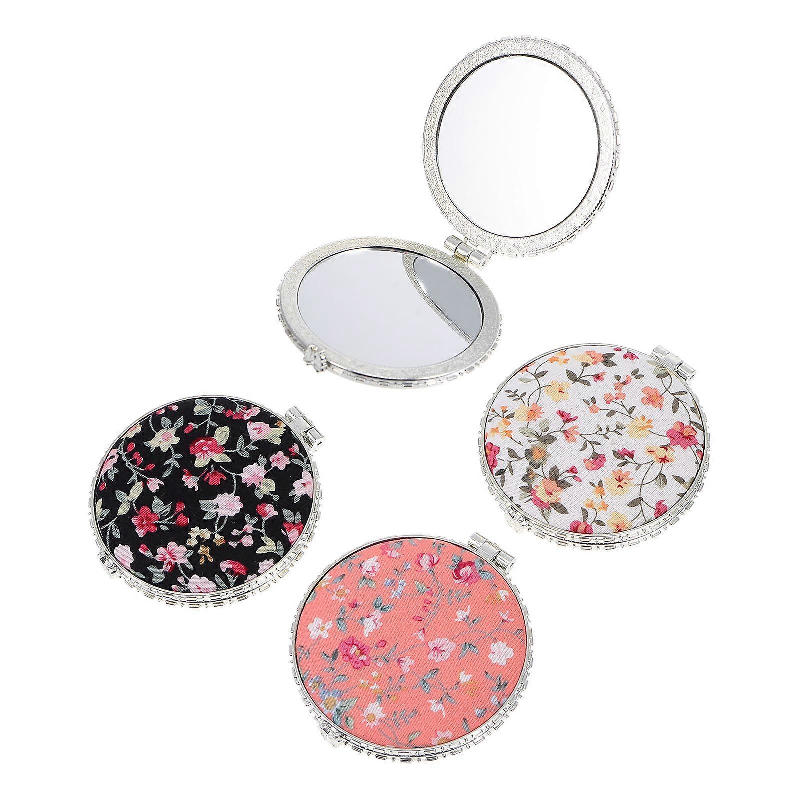 Compact Double Sided Travel Makeup Mirror 4PCS Handheld Cosmetic Mirror for Women with Stylish Floral Design for Purse & On the Go Use