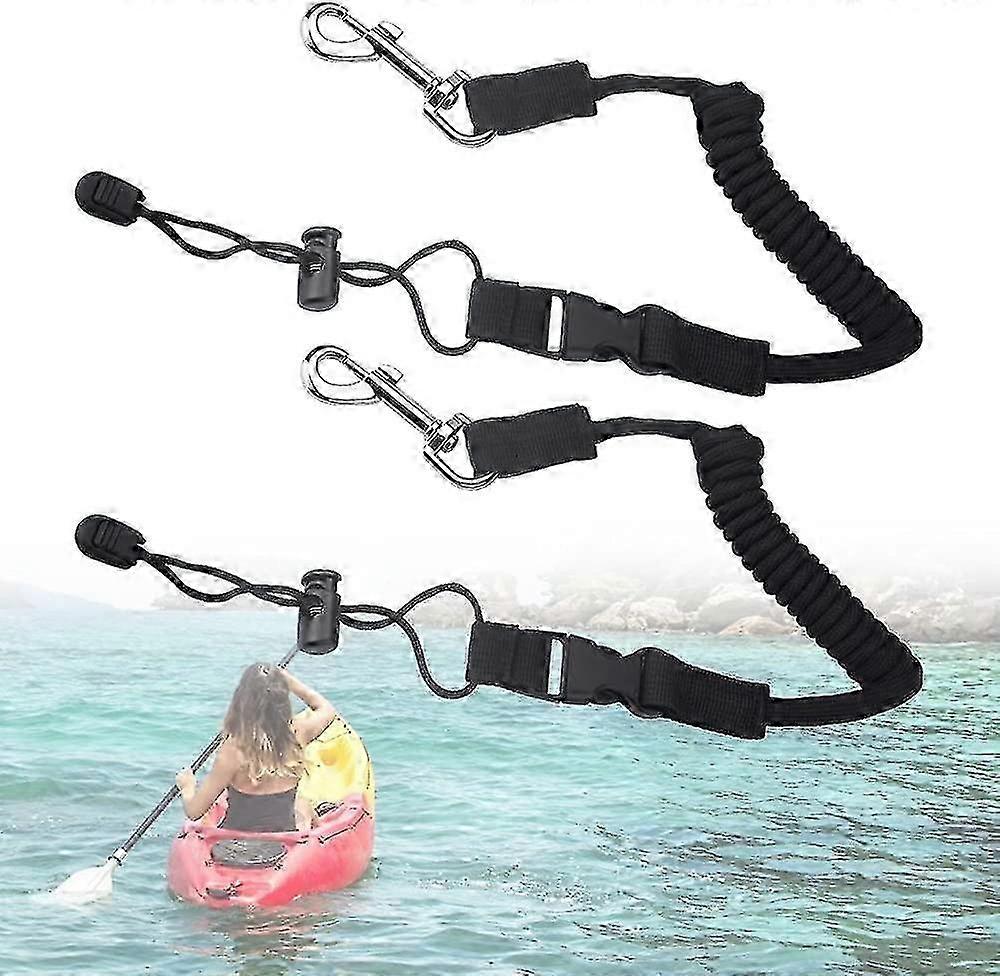 Kayak Paddle Leash, 55/152cm Safety Elastic Kayak Paddle Rope Canoe Paddle Leash Fishing Rod Coiled Cord Holder With Adjustable Belt Buckle & Metal Ho