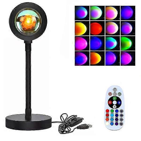 Sunset lamp projector 16 colors LED rainbow sunset projection light remote control 360 degrees.