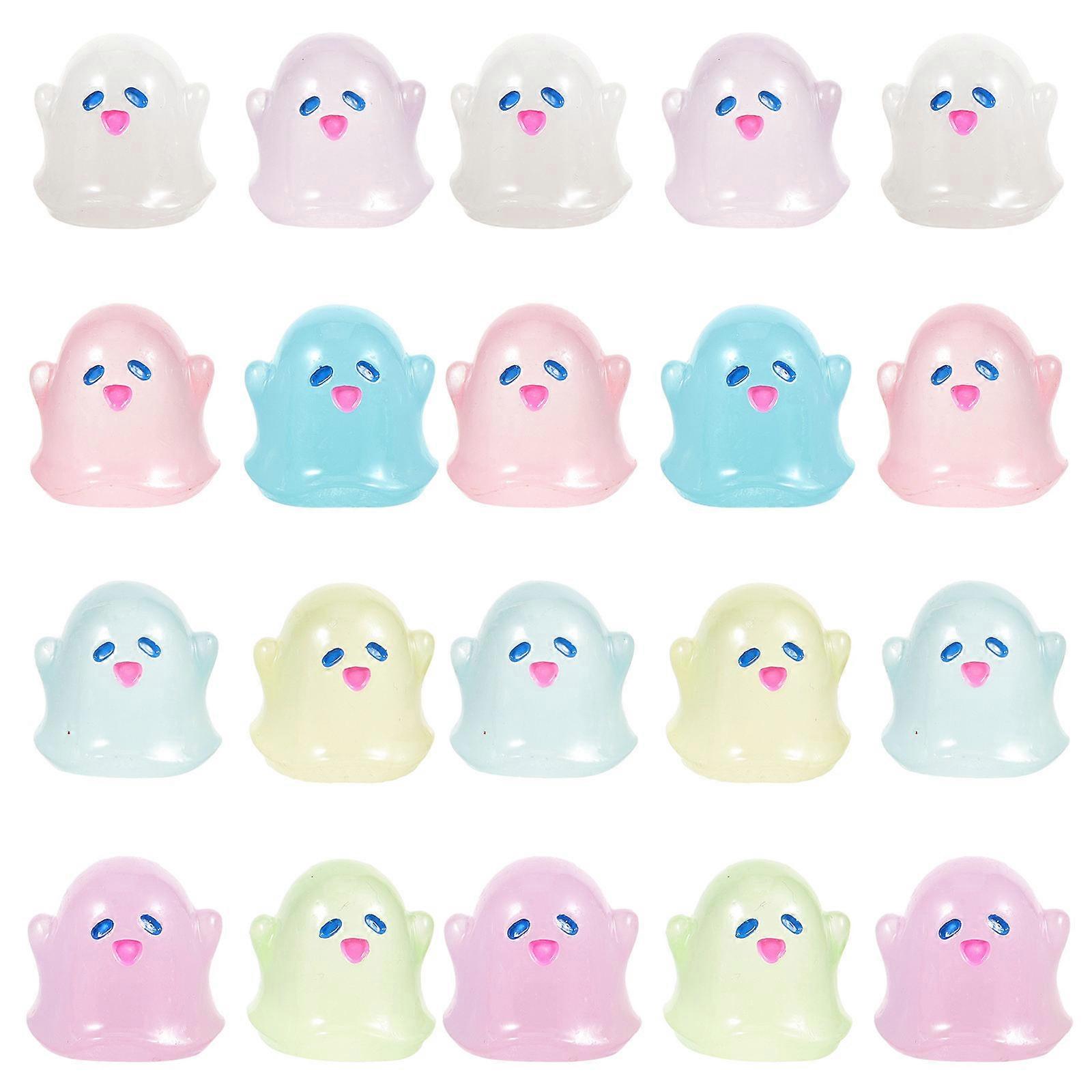 Miniature Ghost Figurines 20Pcs Small Ghost Ornaments Assorted Color 2.50X2.30X1.70CM Halloween DIY Projects Glow In The Dark