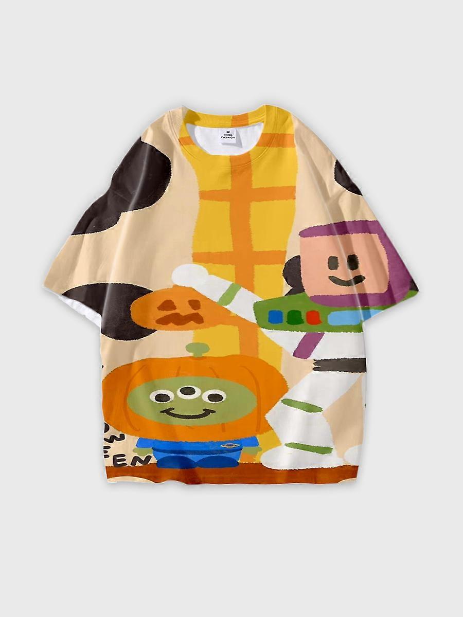 T-shirt girocollo Cartoon Pattern manica corta sciolta P06