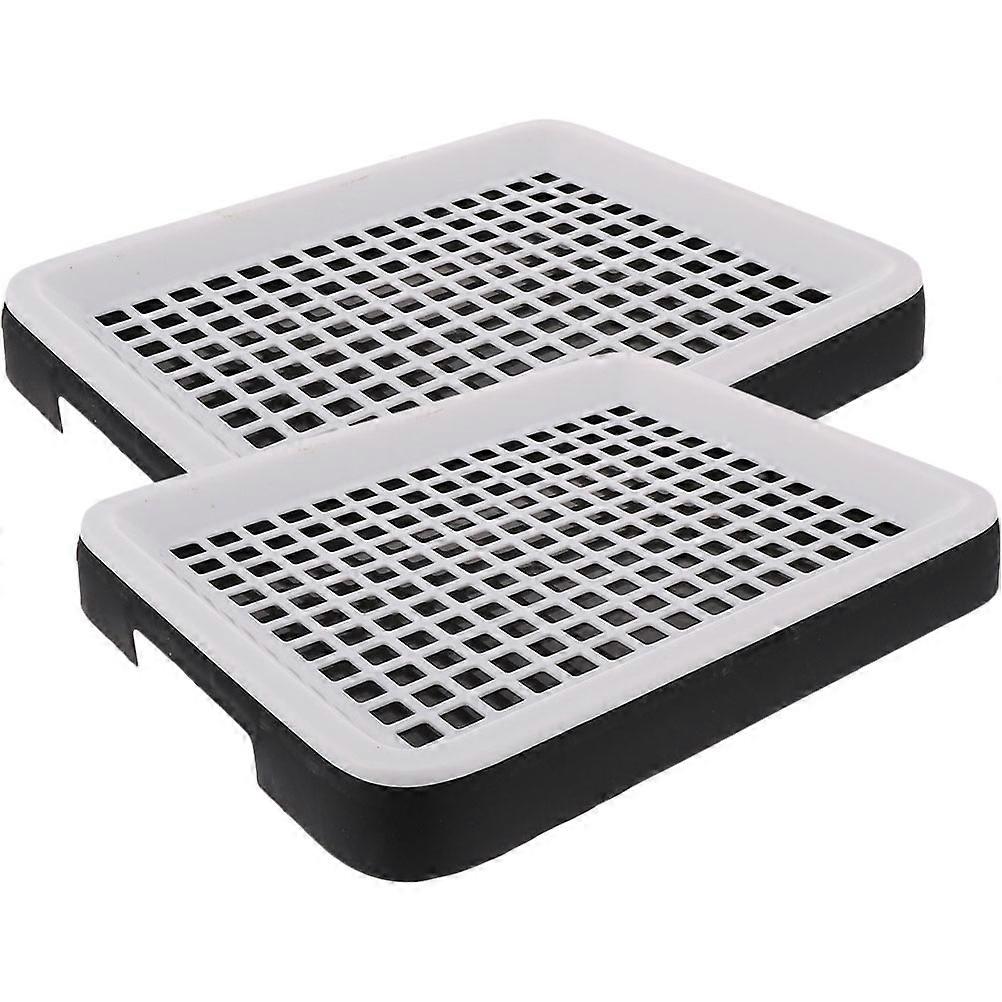 Pet Litter Box for Small Animals with Detachable Grids and Double Layer Design Black PP