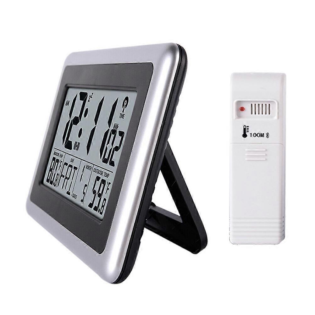 Indoor Use Alarm Clock With Temperature Display For Home And Office 23.5X16.5X2.5CM Silver 1 Set