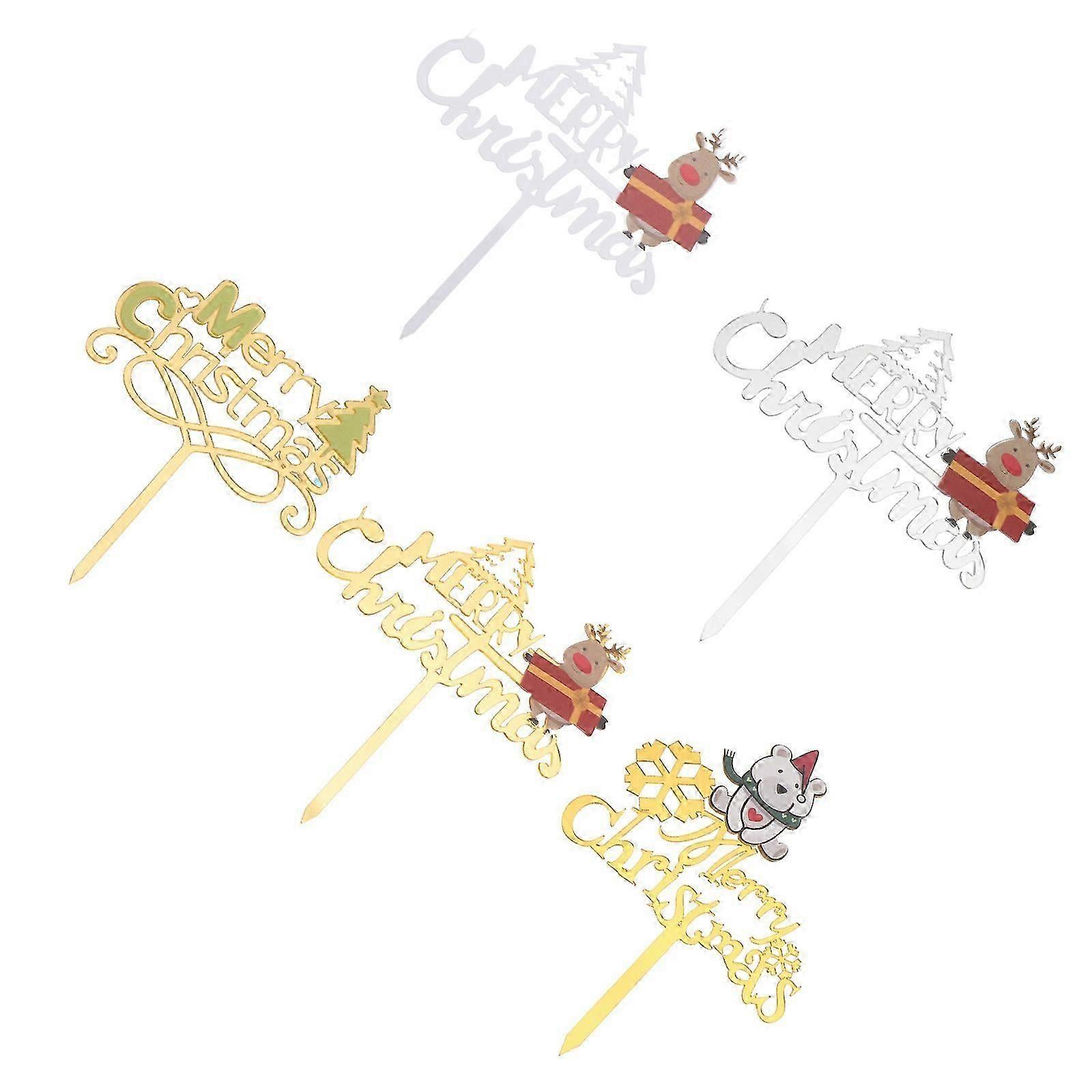 Christmas Cake Topper Acrylic Christmas Tree Shape Holiday Celebration 15x14cm 5Pcs