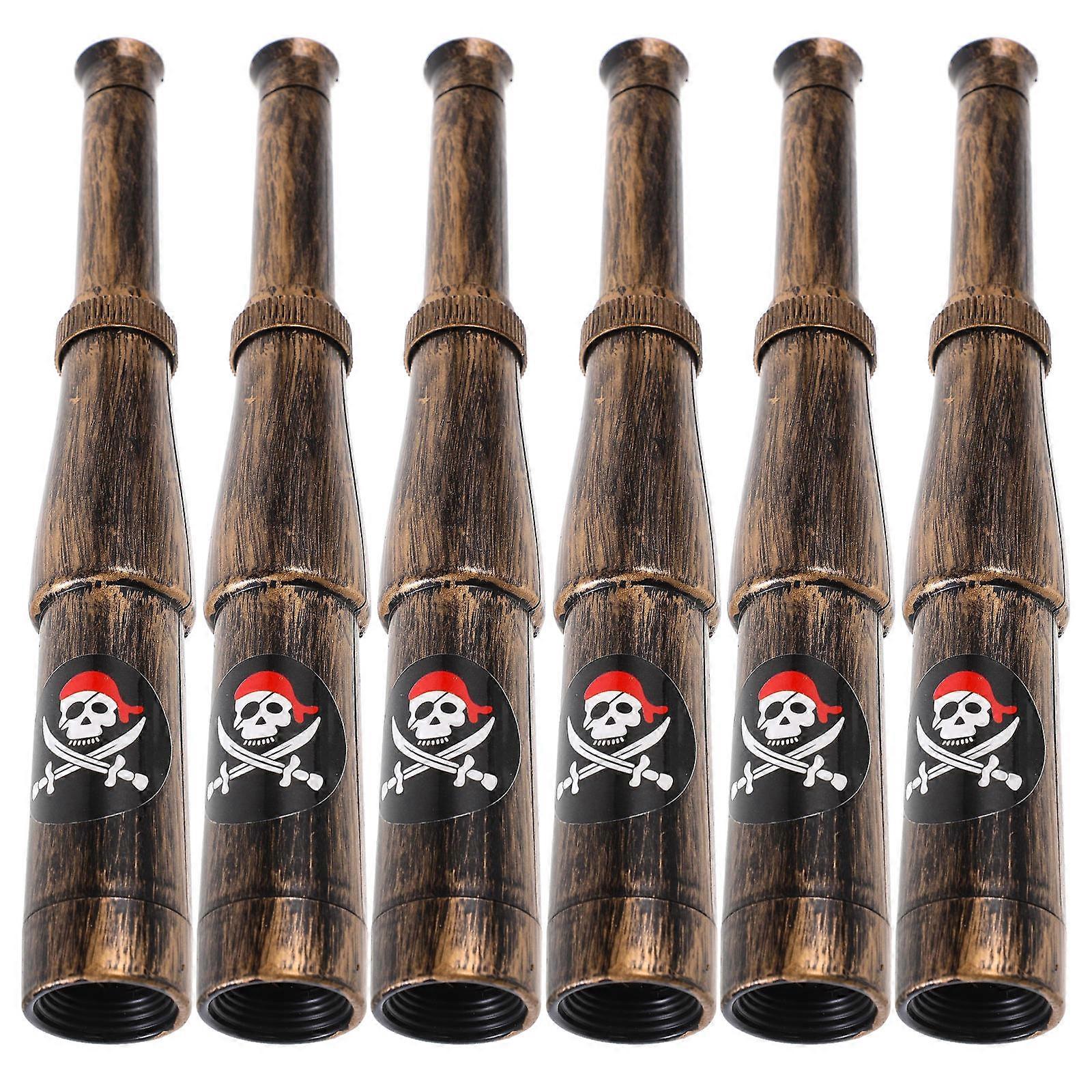 6Pcs Pirate Theme Telescope Props For Children And Party Organizers In Dark Brown With Collapsible Design