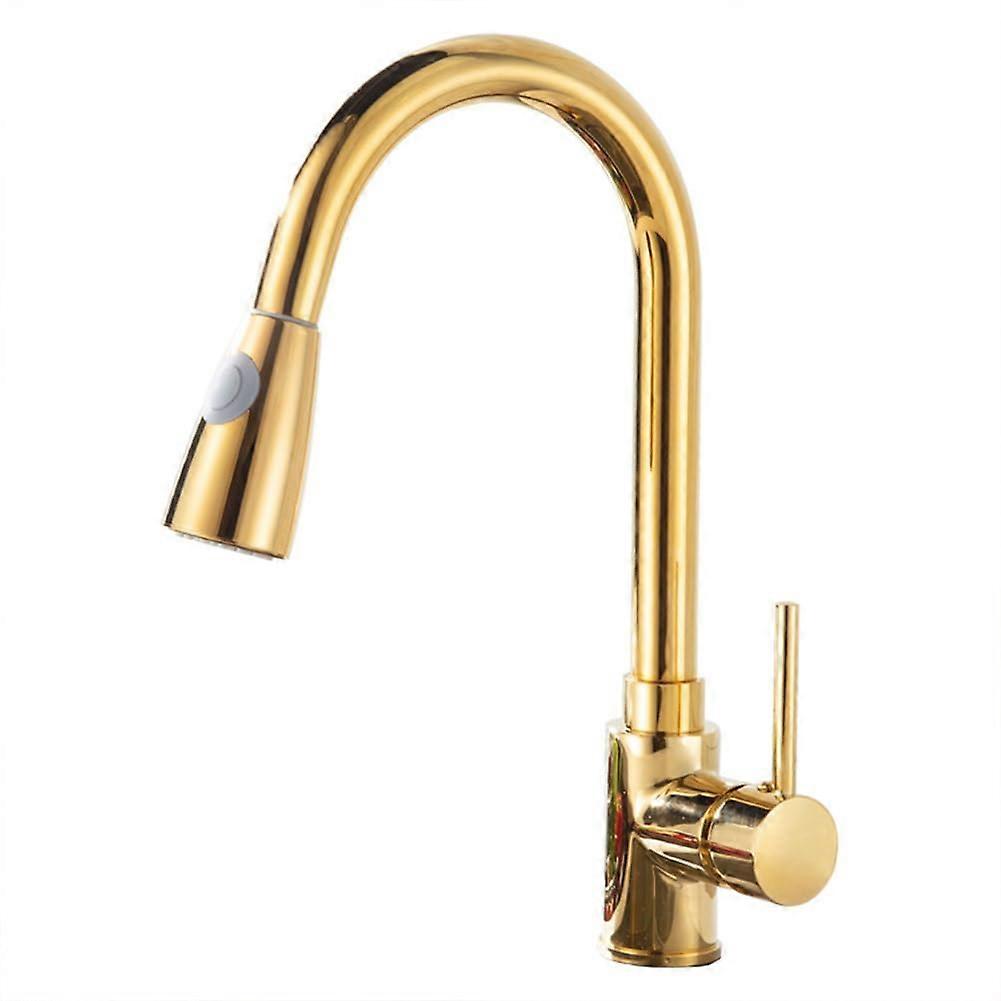 Kitchen Tap with Extendable Shower Head, Brass 360° Swiveling Sink Mixer, Gold Finish, 2 Jet Types, High Spout Design