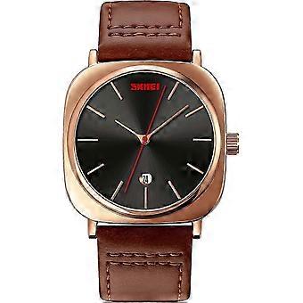Herenmode horloge Minimalistisch groot gezicht analoog kwarts lederen band polshorloge met datum