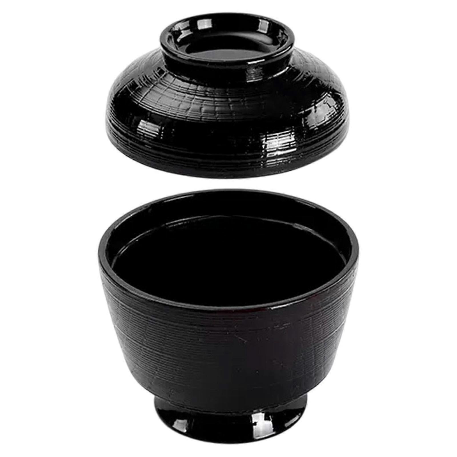 Japanese Soup Bowl with Lid, Multi-Purpose Dish for Instant Noodles, Fried Pasta, Fruit, Dessert - Deep Black
