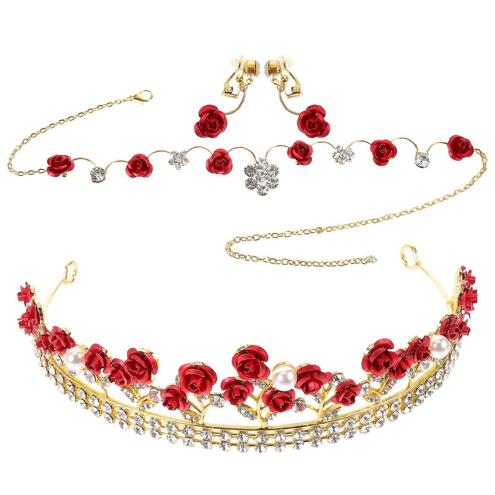 Shiny Crown Headband Jewelry Set For Children Birthday Party In Beautiful Red Color And Stylish Design 1 Set