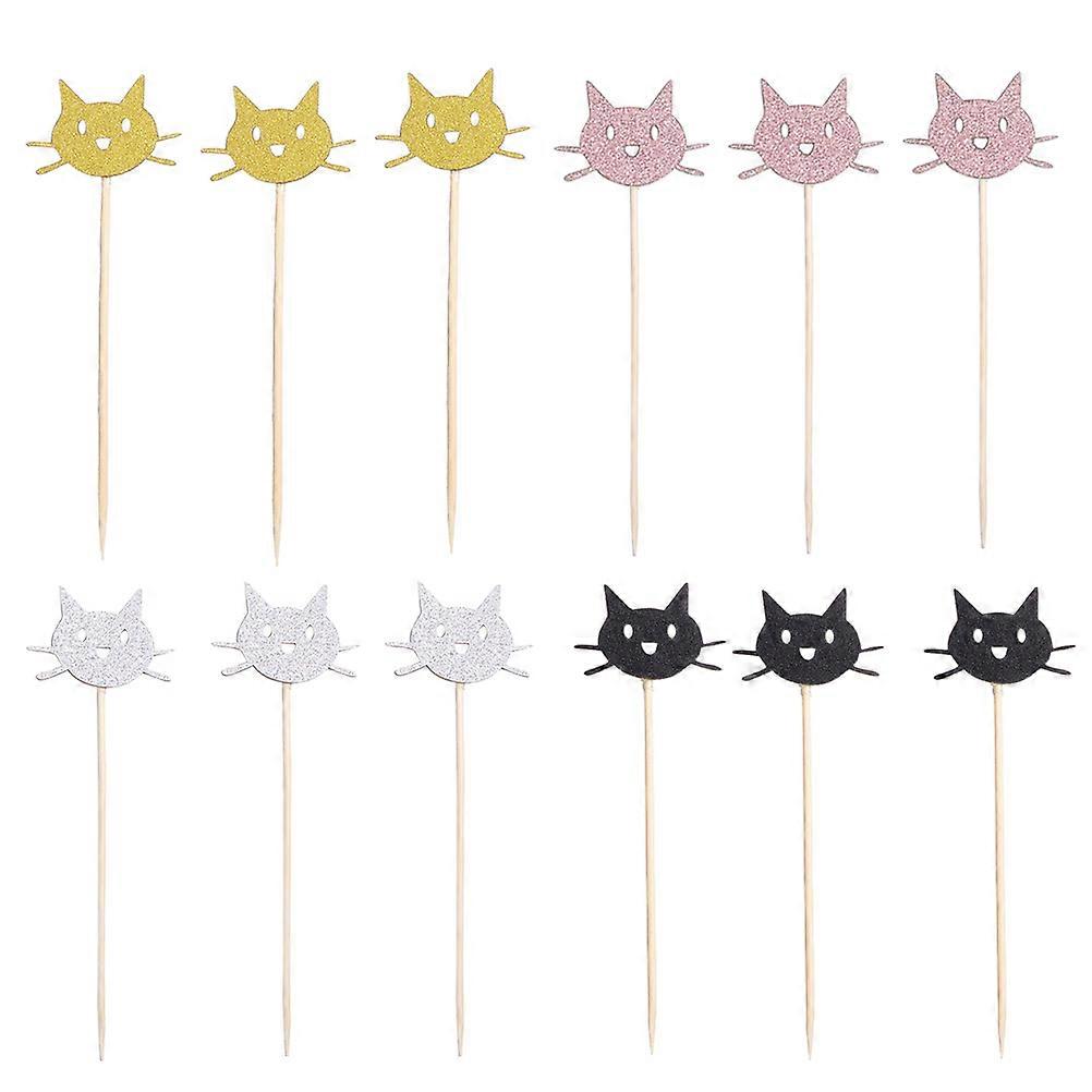 48Pcs Cat Cake Toppers Cake Picks Decoration For Birthday Party And Wedding With Assorted Color And Reusable Function