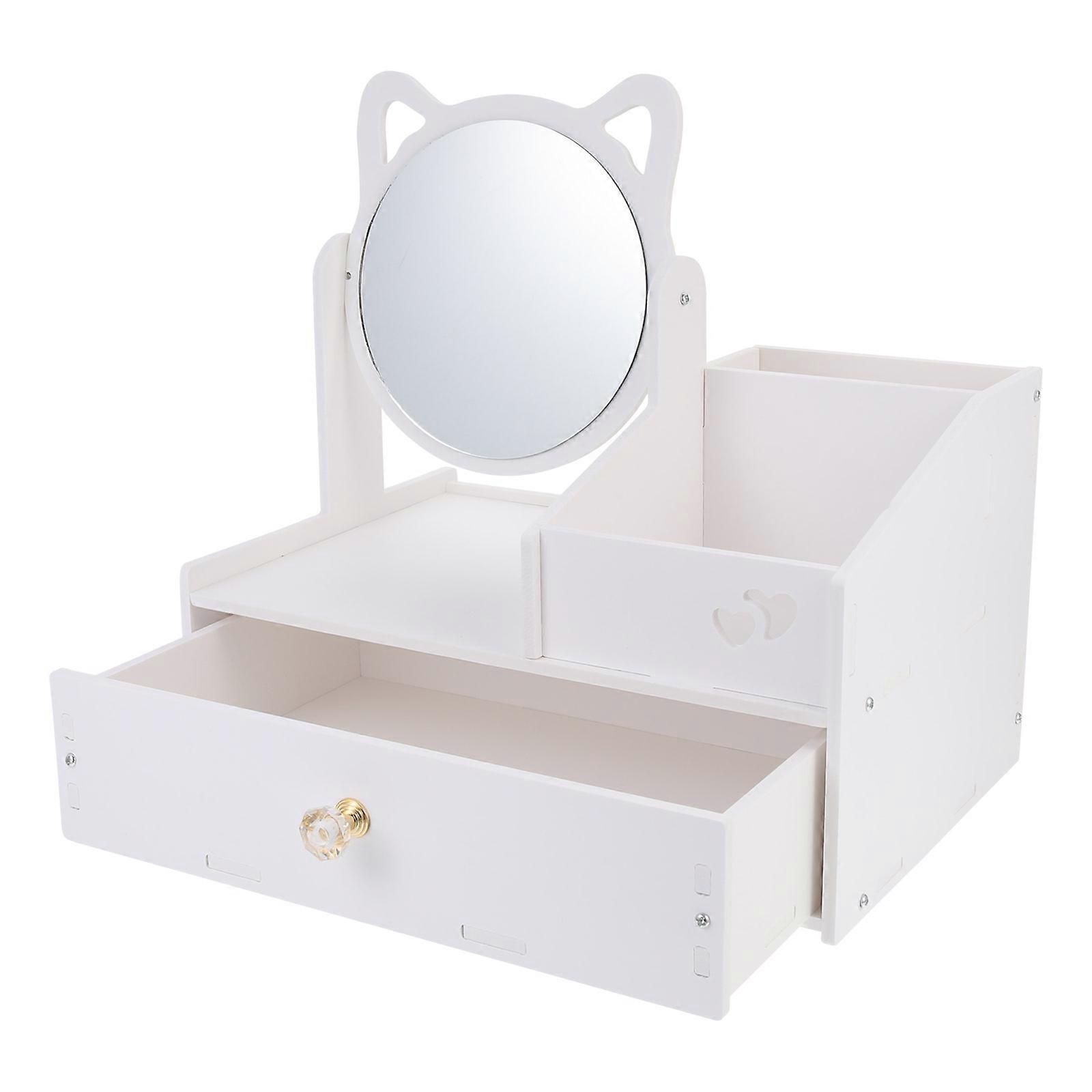 White PVC Storage Box with High Definition Mirror for Home Organization and Decorate 1 Piece