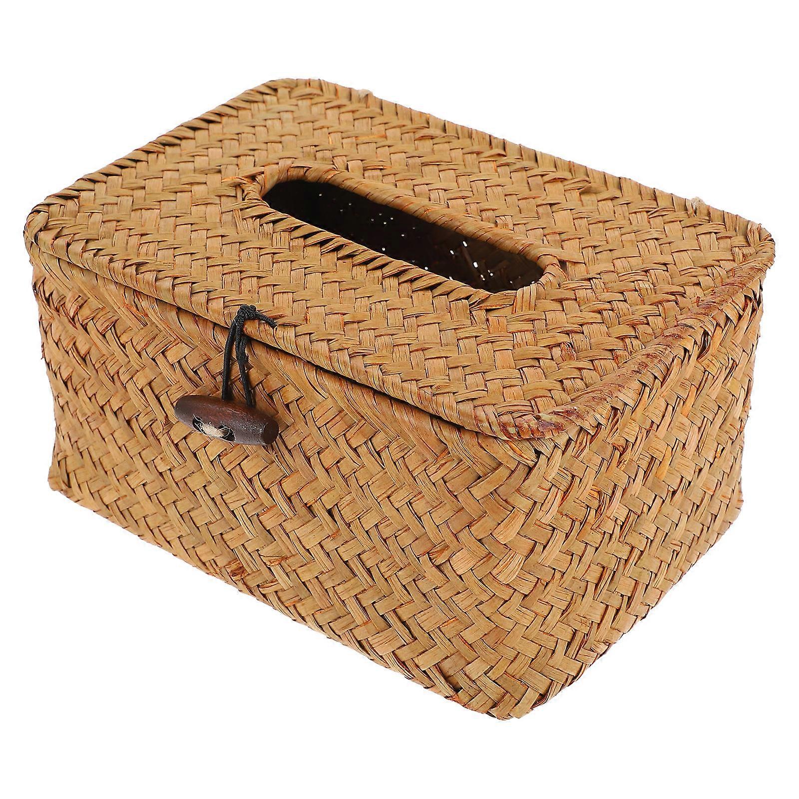Rattan Woven Tissue Storage Box, Rustic Desktop Napkin Holder for Living Room, Office, Restaurant, and Bathroom – Multi Function Handcrafted Paper Box