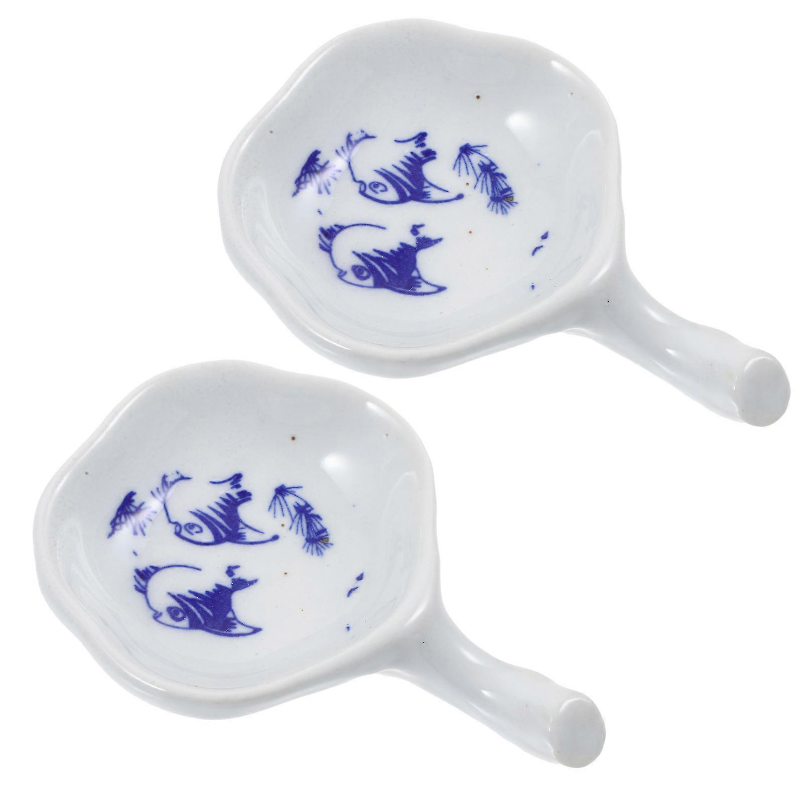 2pcs Ceramic Ink Dish Plates with Random Patterns, Durable & Smooth Surface for Calligraphy DIY Projects, Stylish Ink Container for Study Room