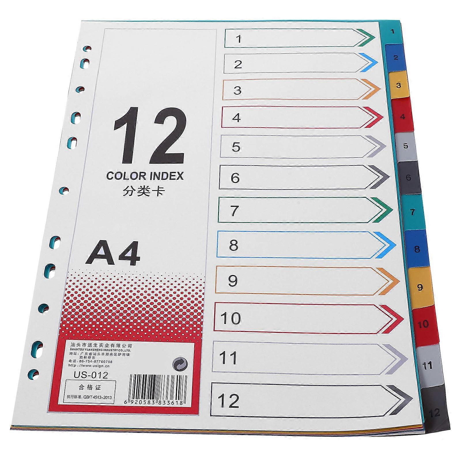 12Pcs Multi Index Page Divider For Notebook And Memo A4 Size Easy Insertion Classification Inserts