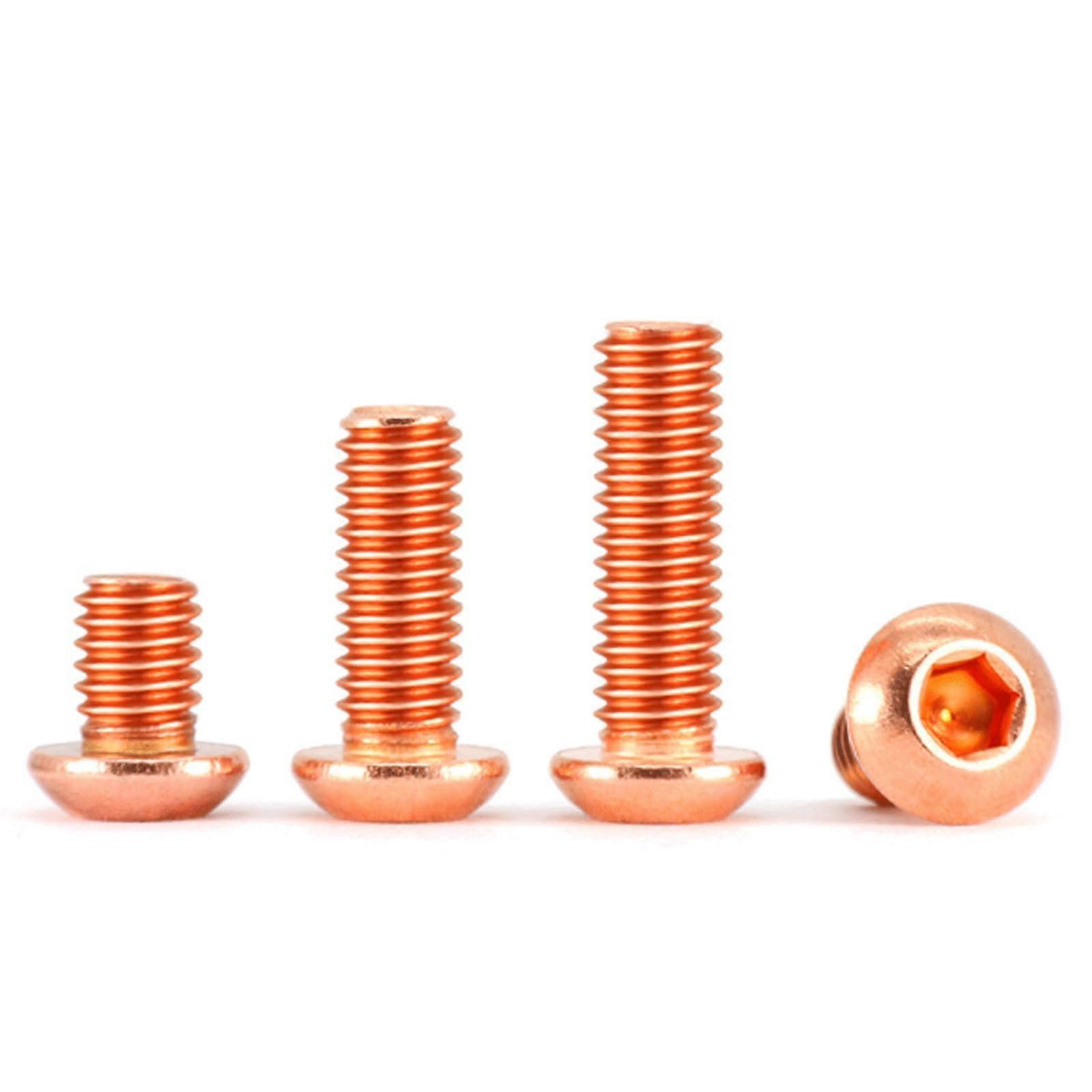 M8 internal hexagon screw, pure copper, round, conductivity, hexagon machine screws, locking washers, 4 pieces Ref: 7497