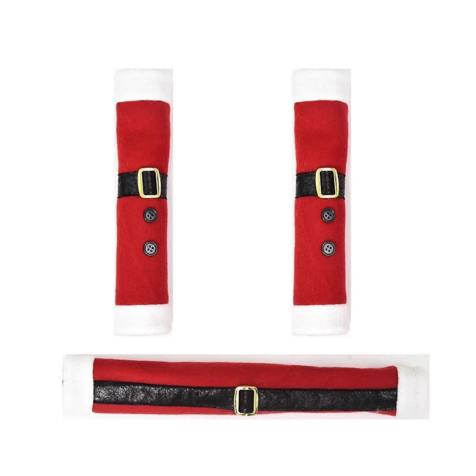 Door Handle Buffer Set 3 Pieces Linen Embroidery Fridge Handle Gloves Microwave Cover Christmas Decor