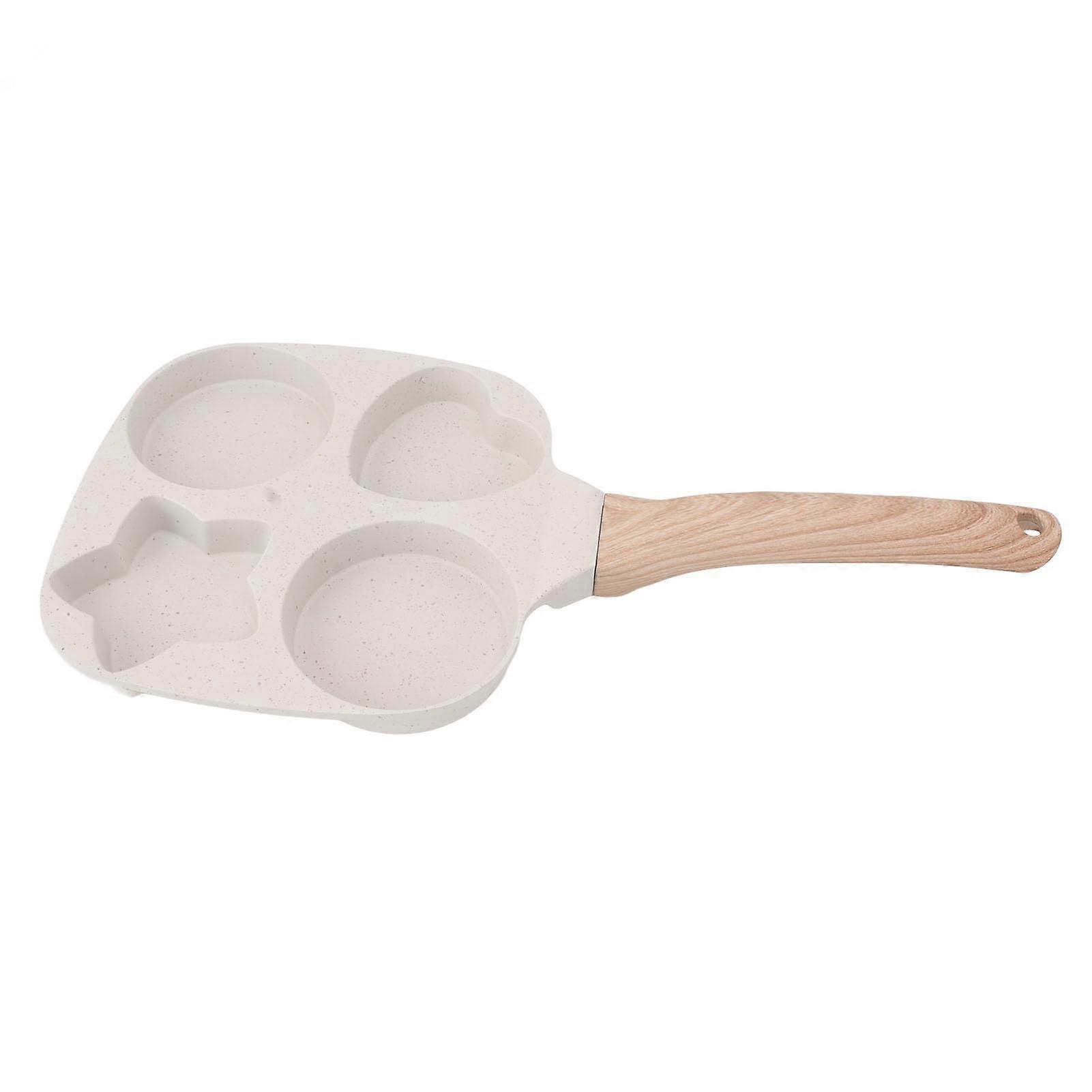 Egg Pan, Aluminium Alloy Nonstick Frying Pot Pancake Maker with Wood Handle 4 Hole Omelette Pan Pancake Pan for Breakfast Egg Pancake Burger