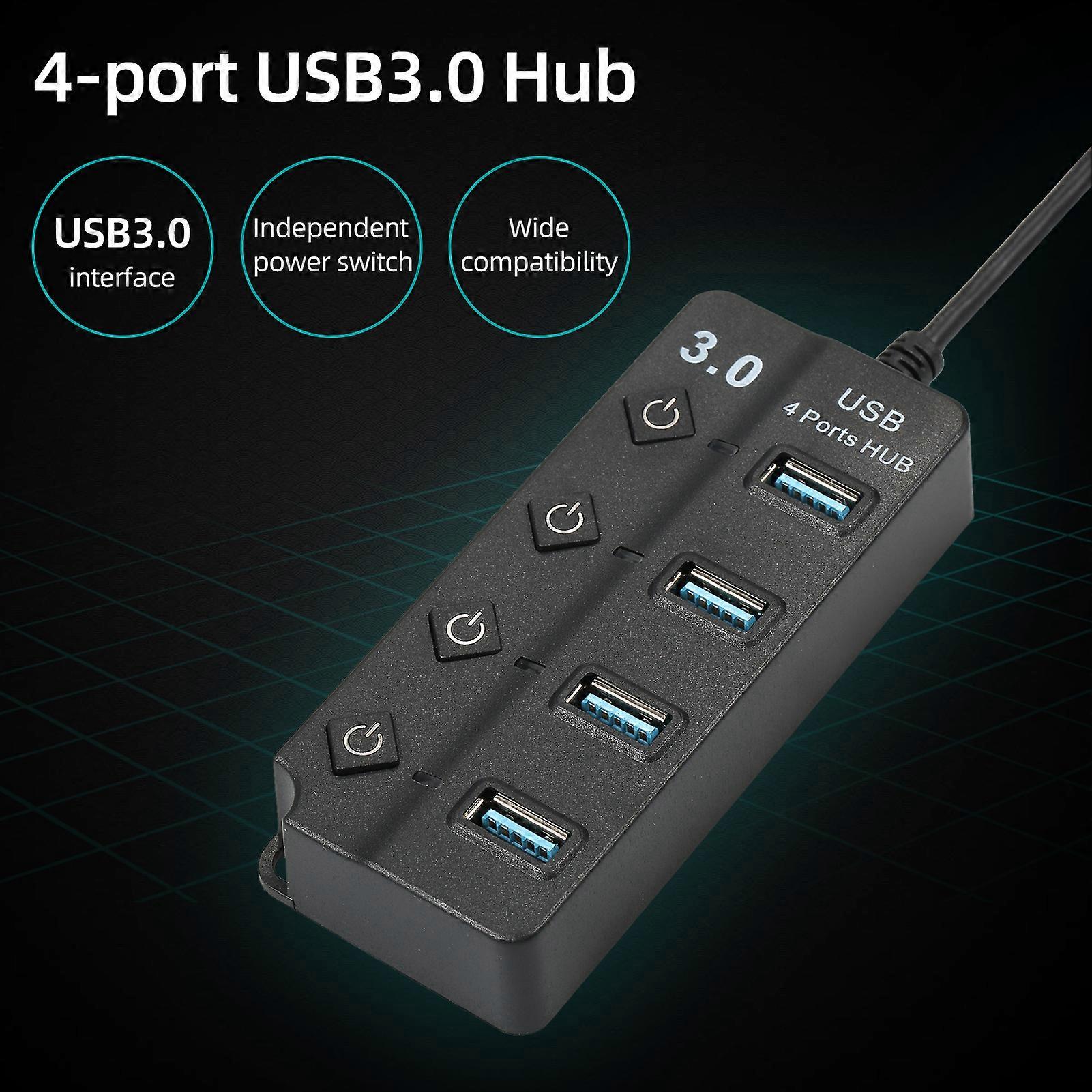 4-in-1 High-speed USB3.0 Hub Converter with 4 USB3.0 Expansion Ports Independent Power Switches Support Mouse Keyboard U Disk