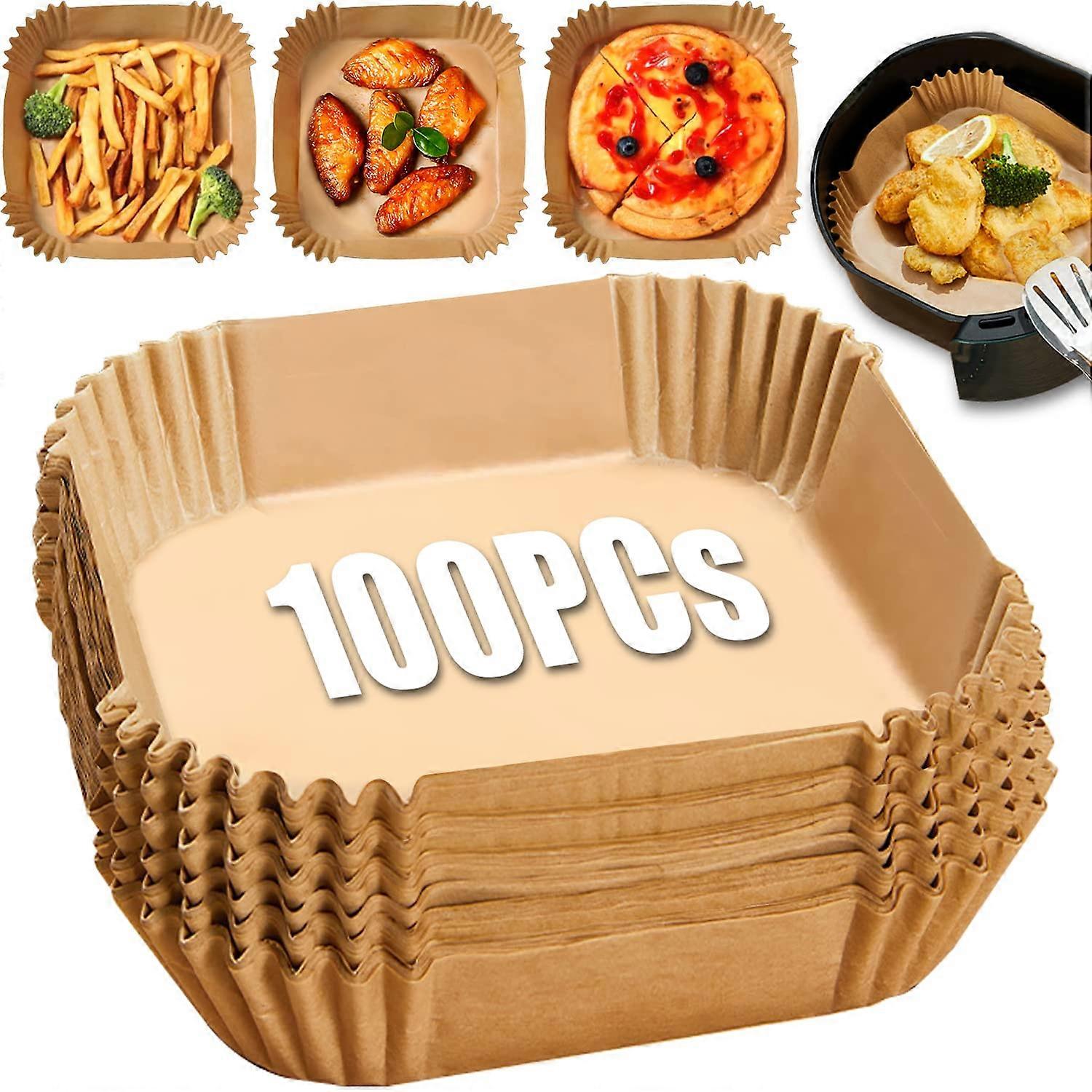 Air Fryer Liners 100PC Disposable Parchment Paper 6.3 Inch Non-Stick Waterproof Food Grade Square Liner for Air Fryer & Oven