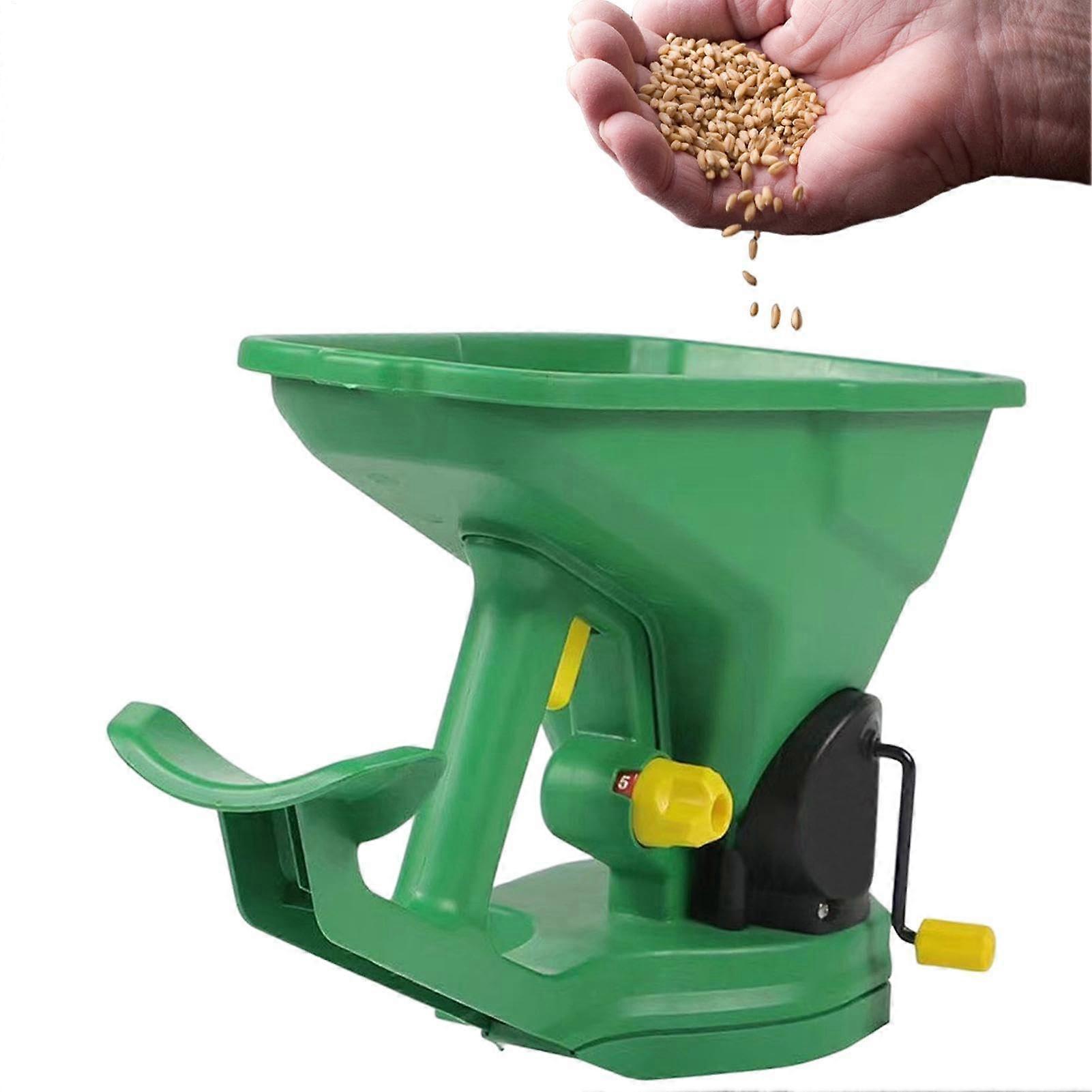 Hand Crank Seed Spreader for Lawn 1.5L Capacity, 5 Gear Adjustable, Handheld Seeder for Precise Broadcasting