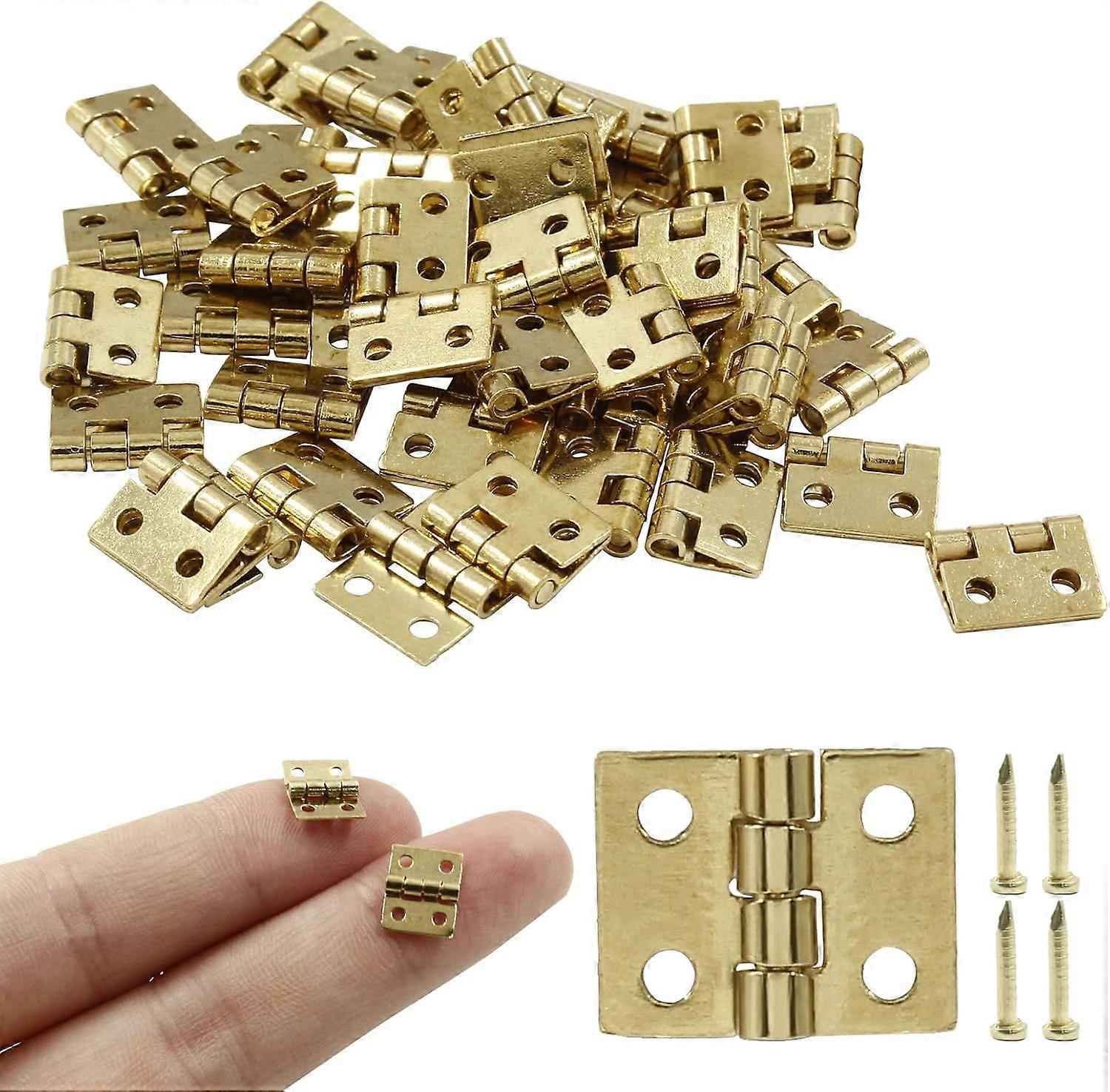 50Pcs Small Brass Hinges, 0.31"x0.39"Pure Copper Butt Gold Tiny Hinges for Mini