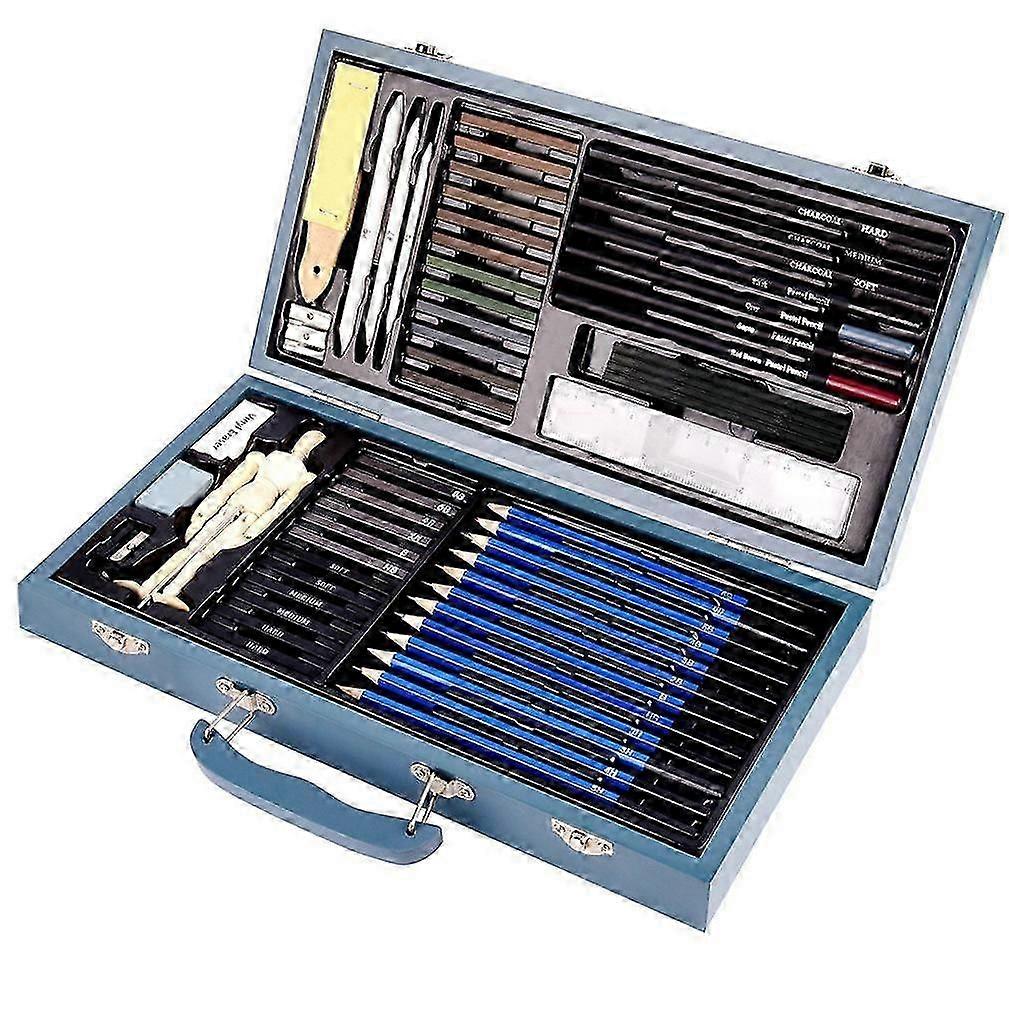 60pcs Charcoal Sketching Pencils Set Advanced Drawing Tools with Wooden Box