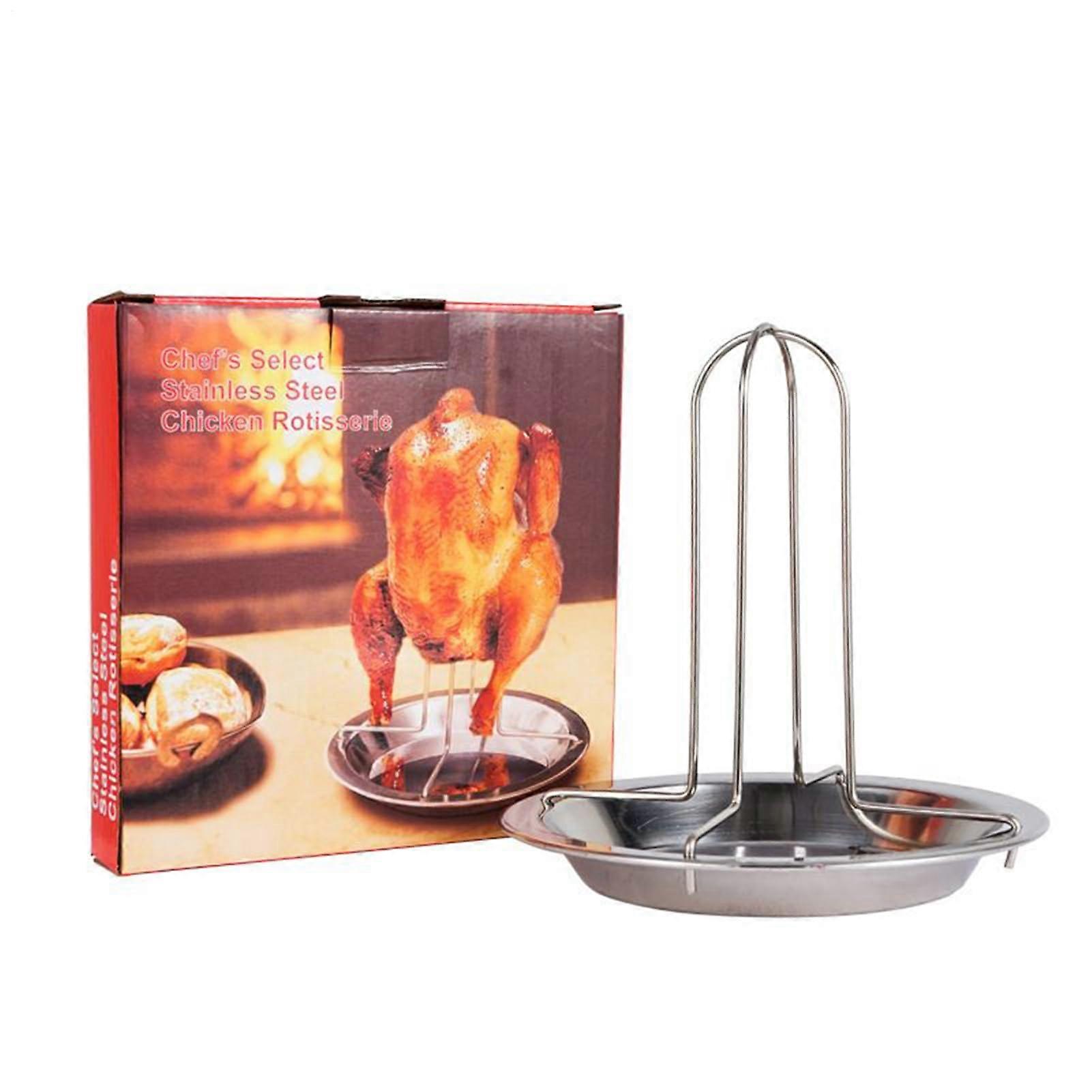 Chicken Roaster Stainless Steel Rack For Grilling Vertical Roasting Stand With Drip Pan For Camping Tailgating Home