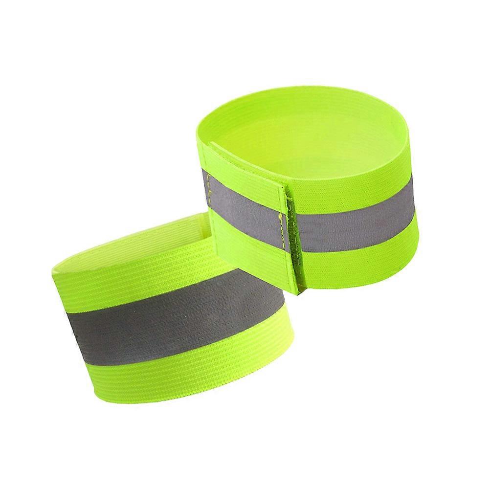 Safety Reflective Straps High Visibility Wristband For Running Bicycling Exerciser Security Personnel Fluorescent Green 2Pcs