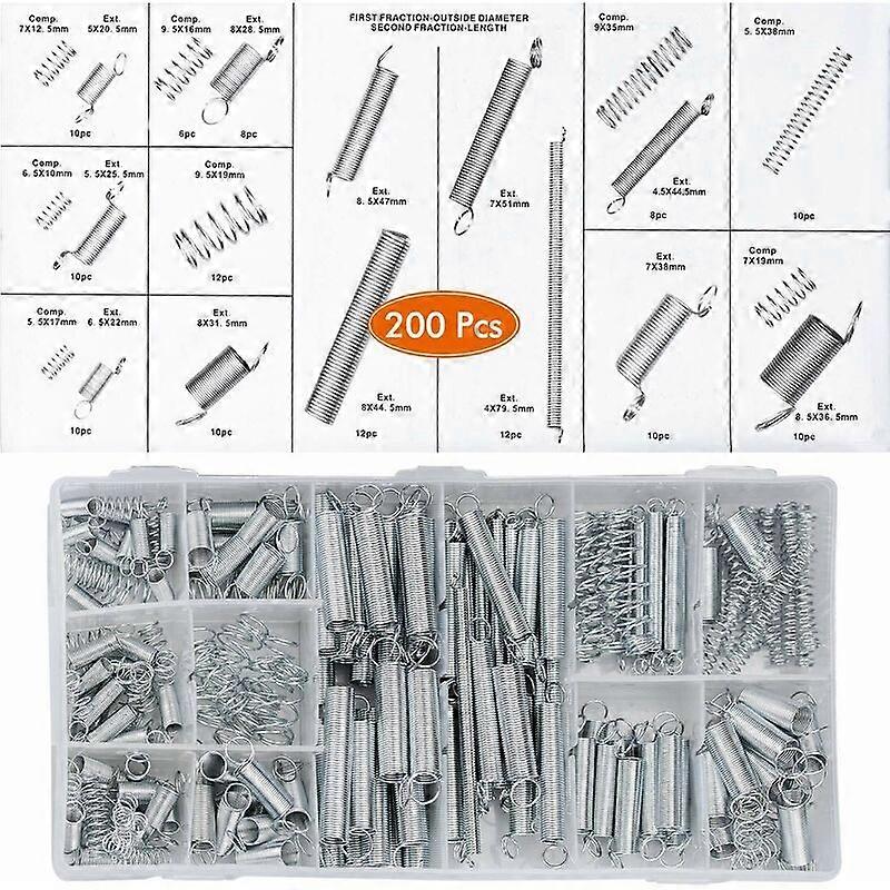 200pcs Extension Springs Compression Springs Tension Spring Assortment Set Metal