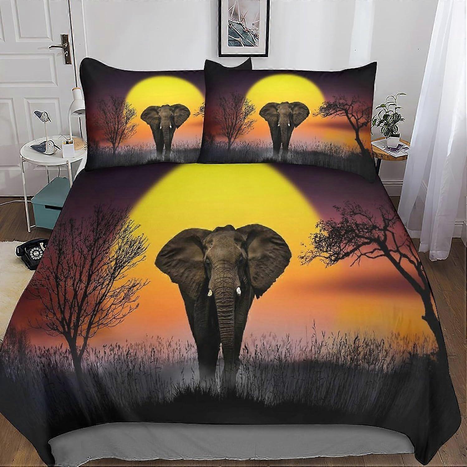 Bedding Single Bed Set Elephant Printed Duvet Cover Super Soft Microfiber Bedding Set with Zipper with Pillowcases Quilt Cover Hypoallergenic for in K