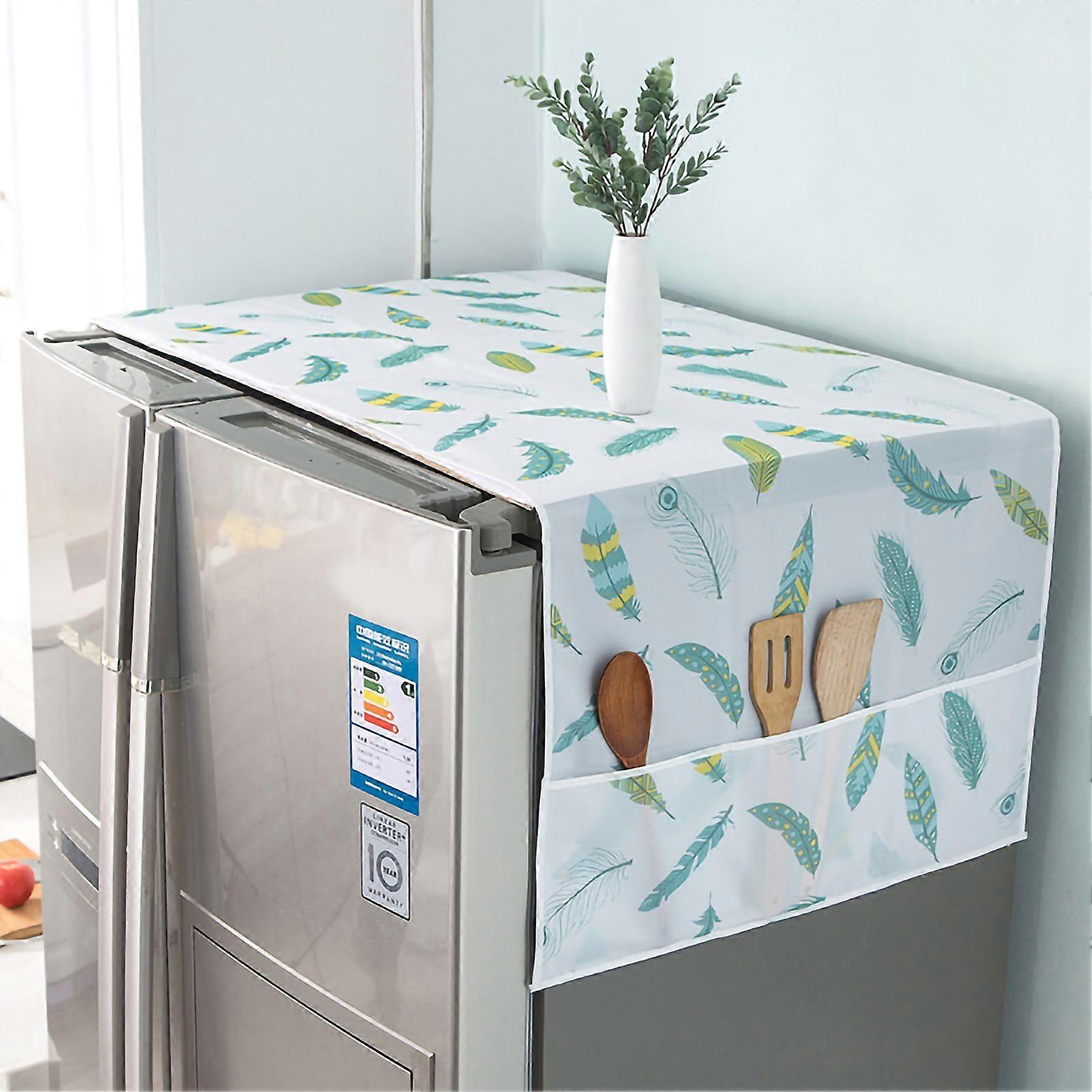 Refrigerator Dust Proof Cover PEVA Waterproof Washing Machine Top Covers with 3 PocketsFeather Pattern 62x180cm