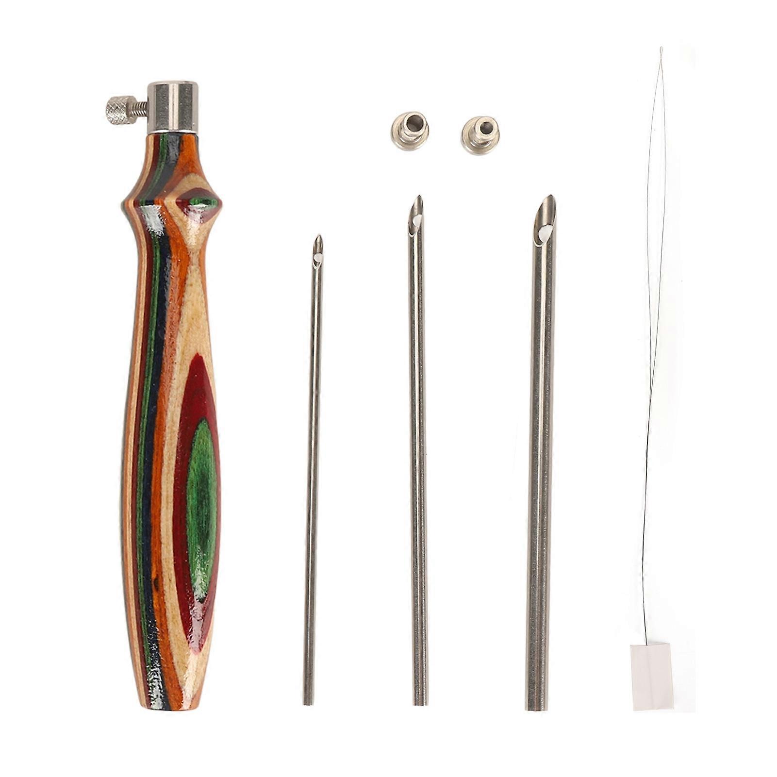 Ensemble de 7 stylos à broder en bois, aiguilles à poinçonner, longueur réglable, outil de broderie artisanal pour couture