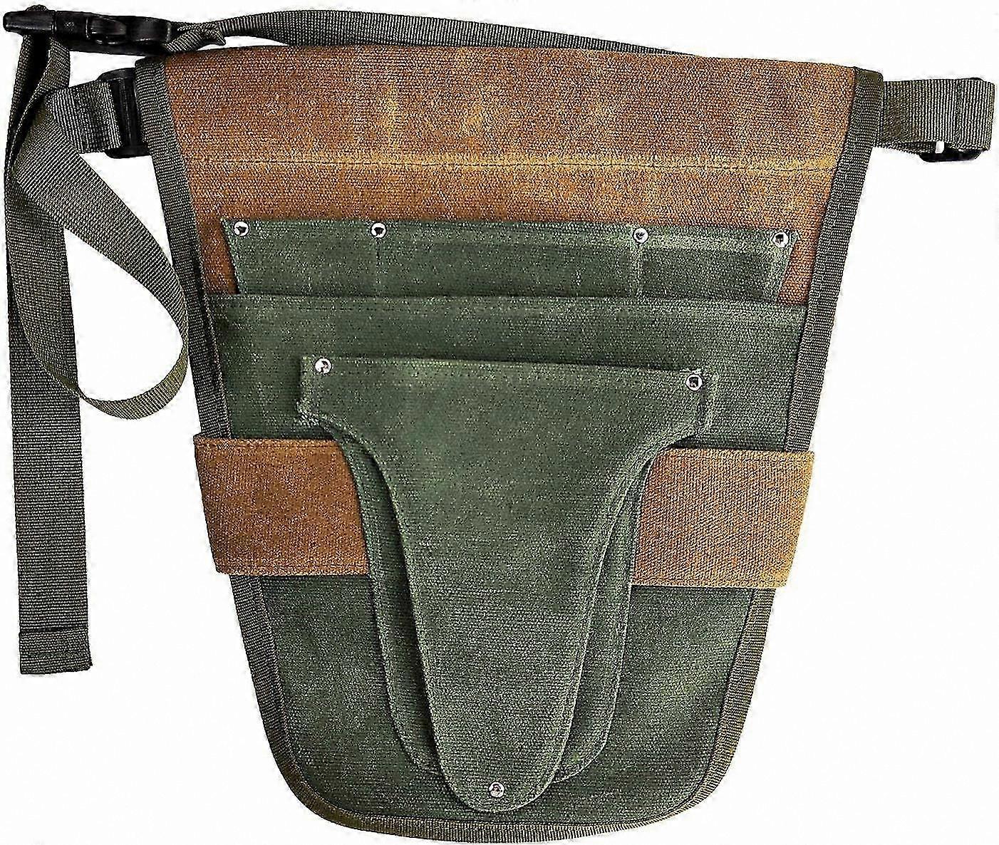Gardening Tool Belt with Multiple Pockets for Outdoor Use, Durable and Adjustable (Green & Brown)