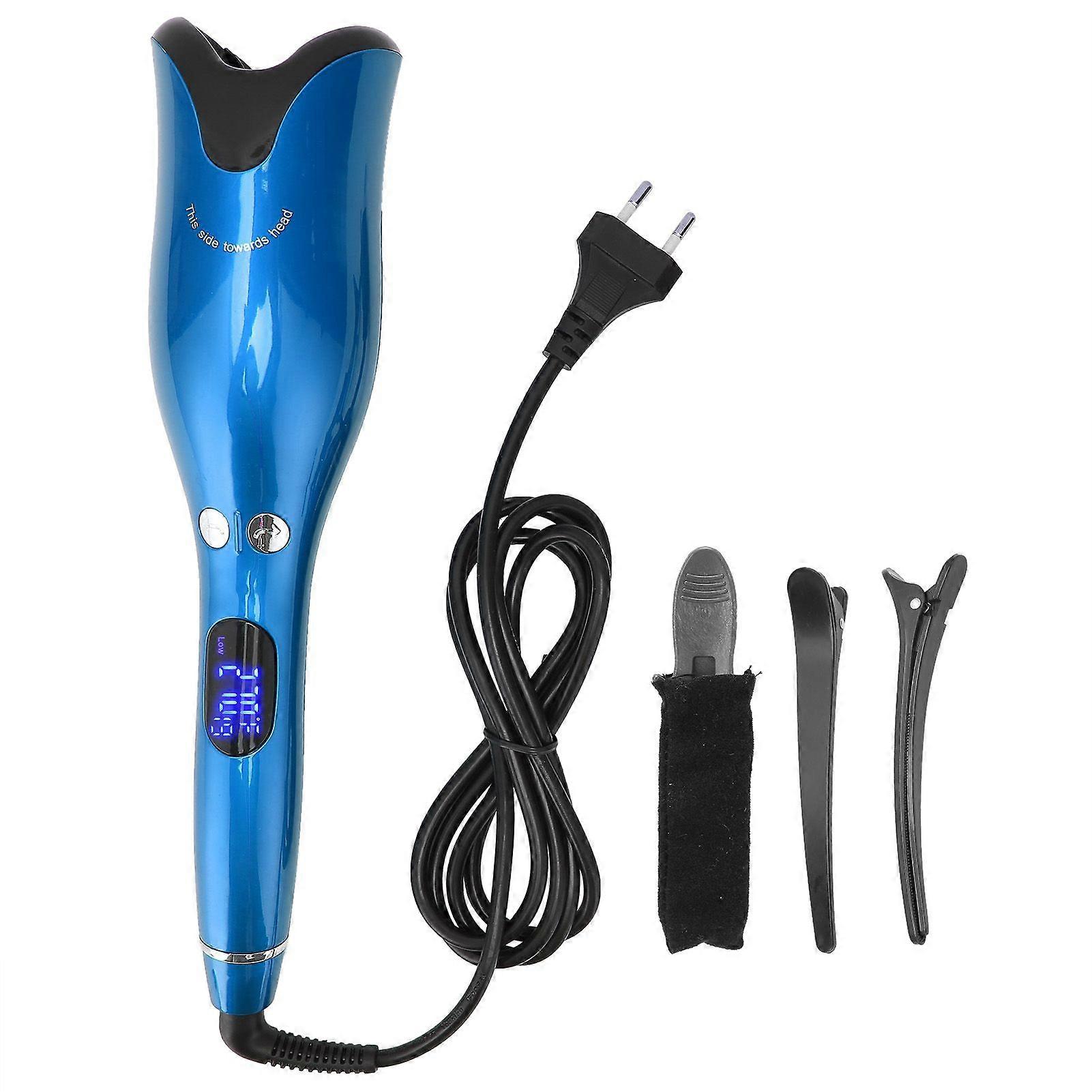 Automatic Curling Iron Wand LED Temperature Display Timer Blue Curling Iron 110?240VEU Plug