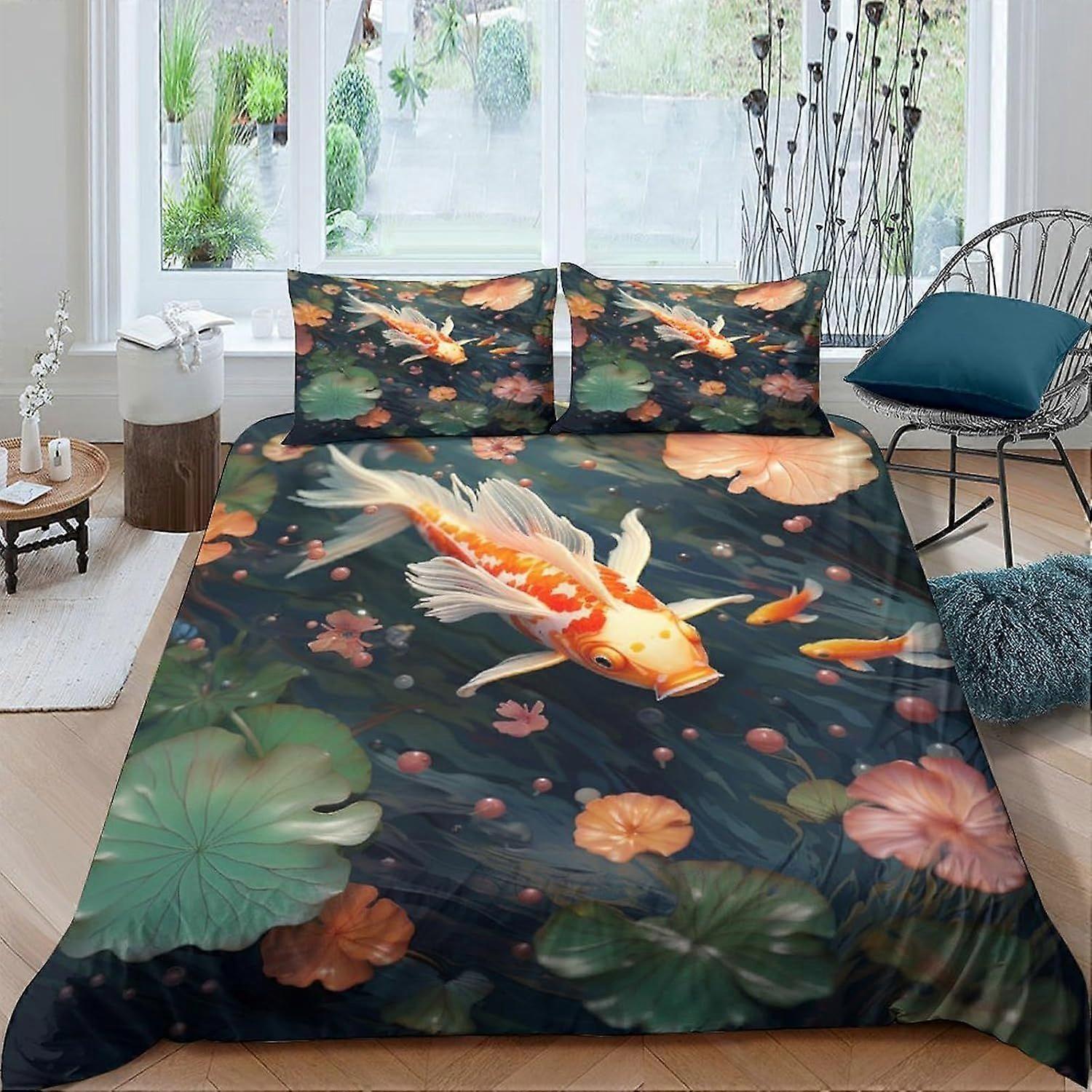 i548 Goldfish Quilt Duvet Cover 3 Piece Set with Zipper Closure 3D Soft Bedding Bedding Sets Microfiber Bedding Double u548