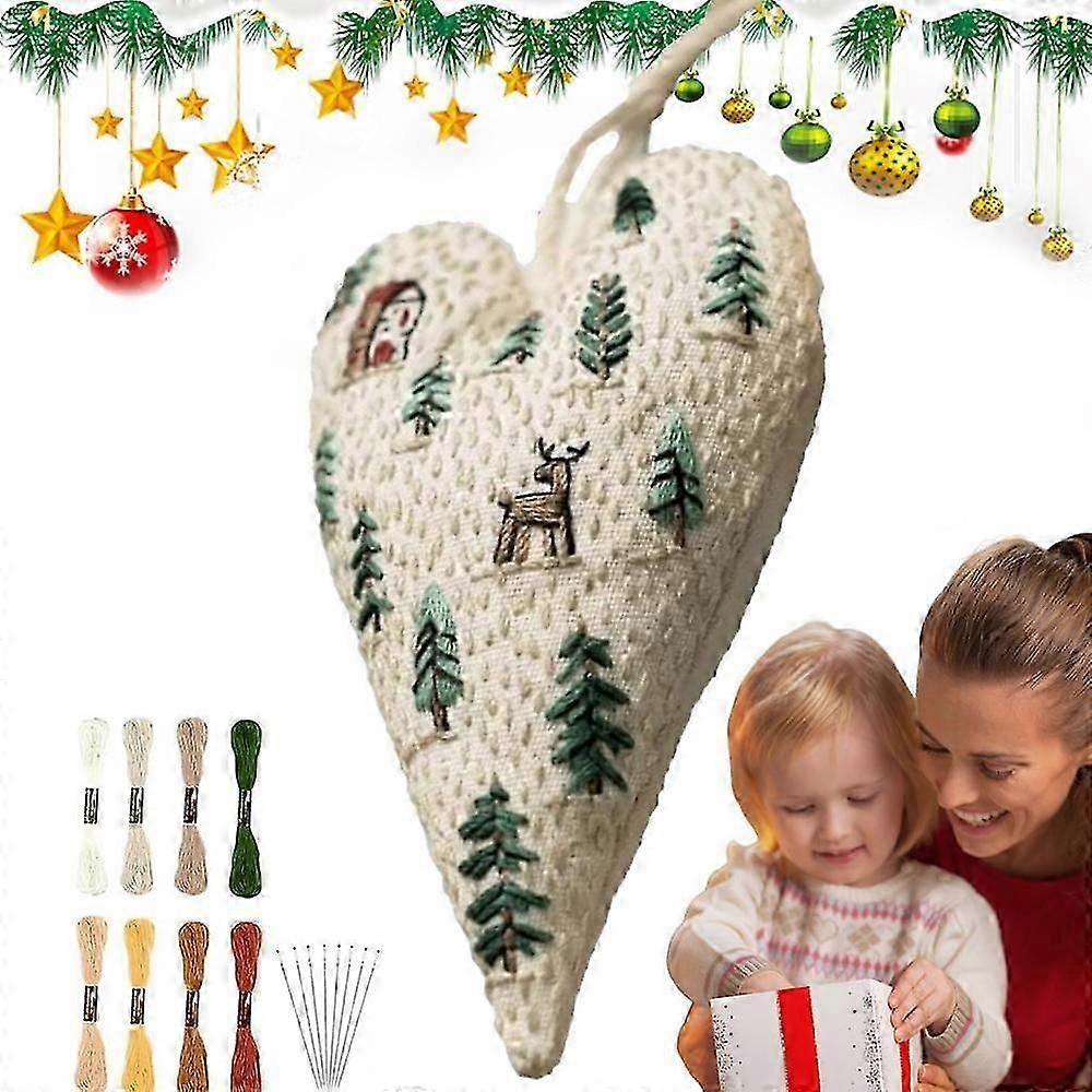 Broderikit Hjärta Julgransprydnad Broderiövningskit Komplett set Konsthantverk För Seniorer Vuxna Tonåringar Hem Hobby Vägg-snögubbe