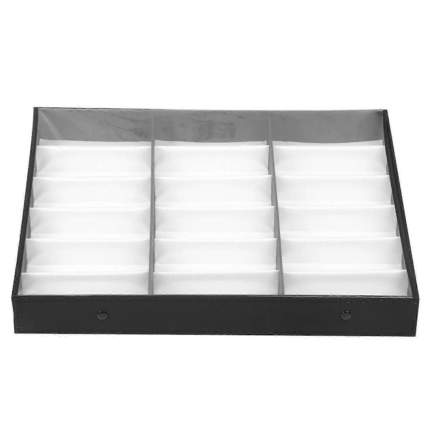 18-Slot Sunglasses Organizer Box, Multiple Eyeglass Display Case Dustproof Jewelry Storage Tray, Snap Closure