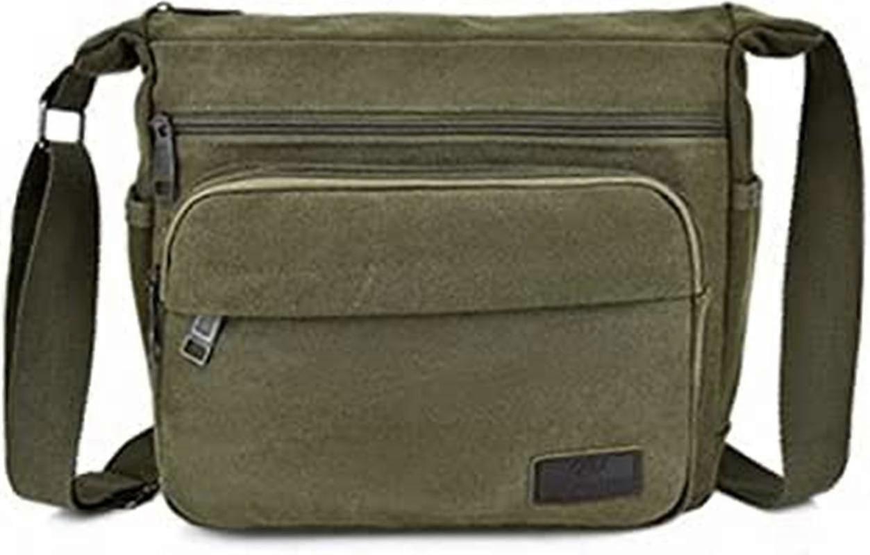 حقيبة رجالية قماش كتف واحد سعة كبيرة حقيبة أعمال متعددة الجيب (أخضر)