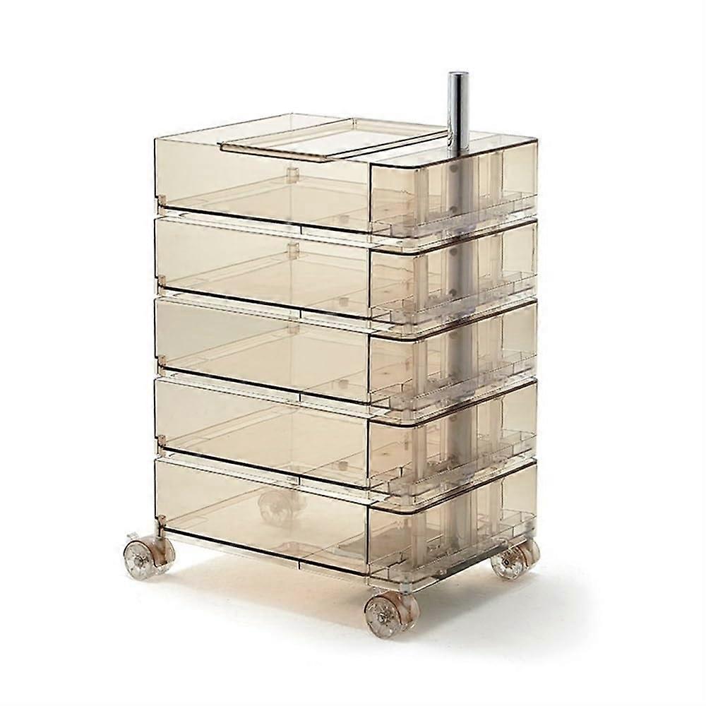 Shelves 360 Degree Rotating End Table Cart Side Cabinet 5Tier Bedside Table with Universal Wheels Transparent Amber