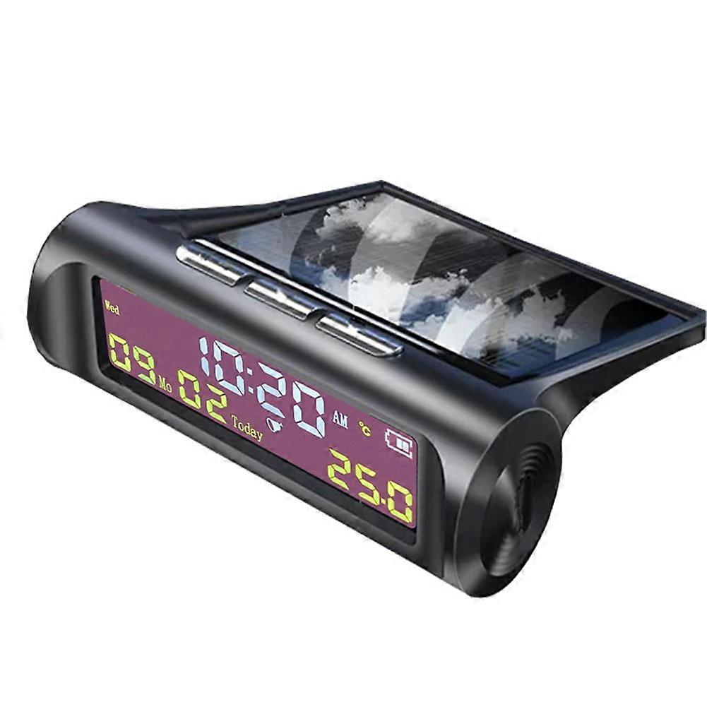 An01 Tpms Look Solar Car Digital Clock with Date In-Car Temperature Display
