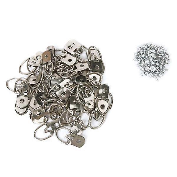 Triangle D Ring Hanger for Picture Frame Hanging 50Pcs in Silver Metal