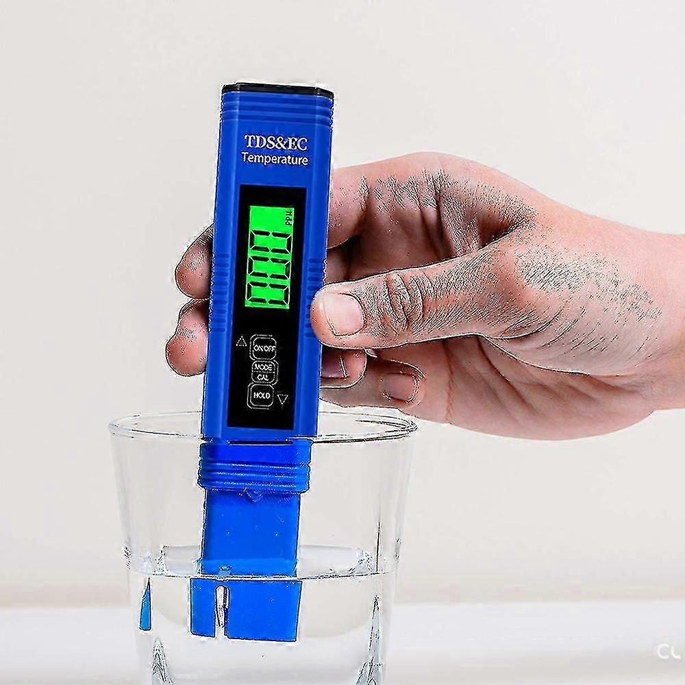 3-in-1 digital TDS, EC, and temperature water tester in blue, with ultra-high accuracy for UK use.